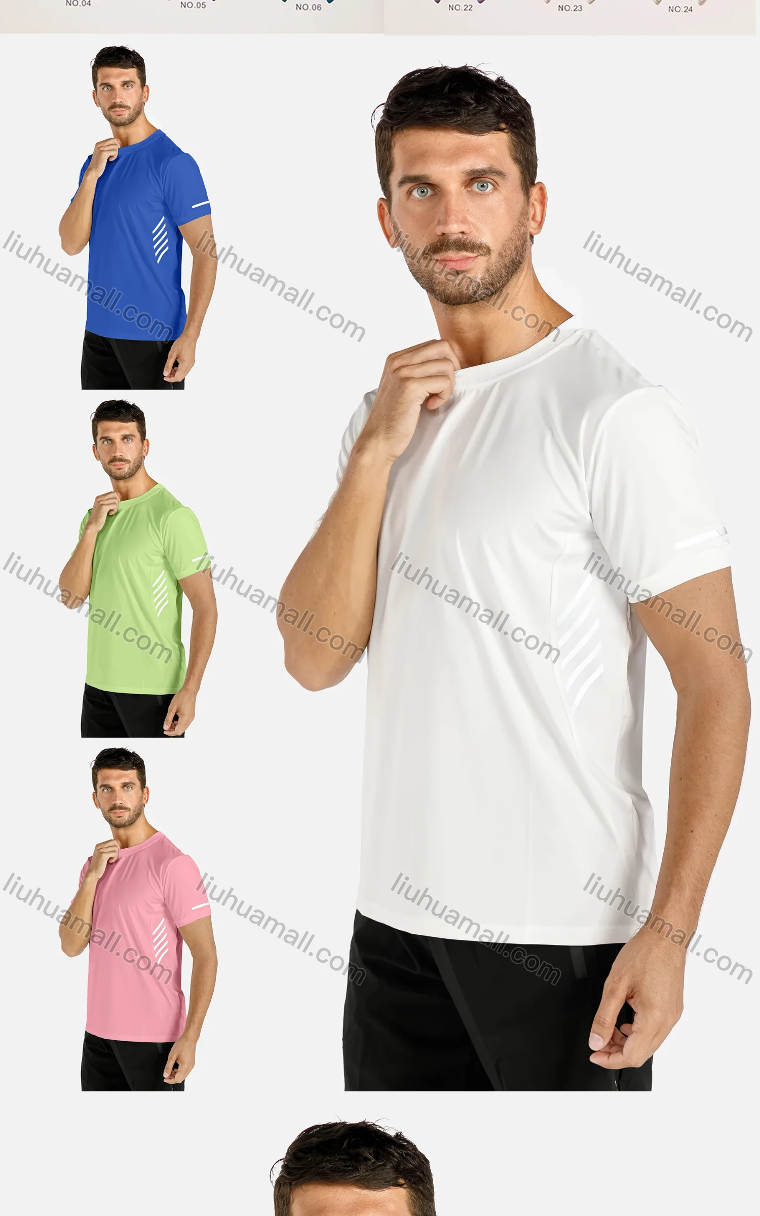 Wholesale Men's Sporty Plain Round Neck Short Sleeve Reflective Stripes Quick Dry Tee - Liuhuamall