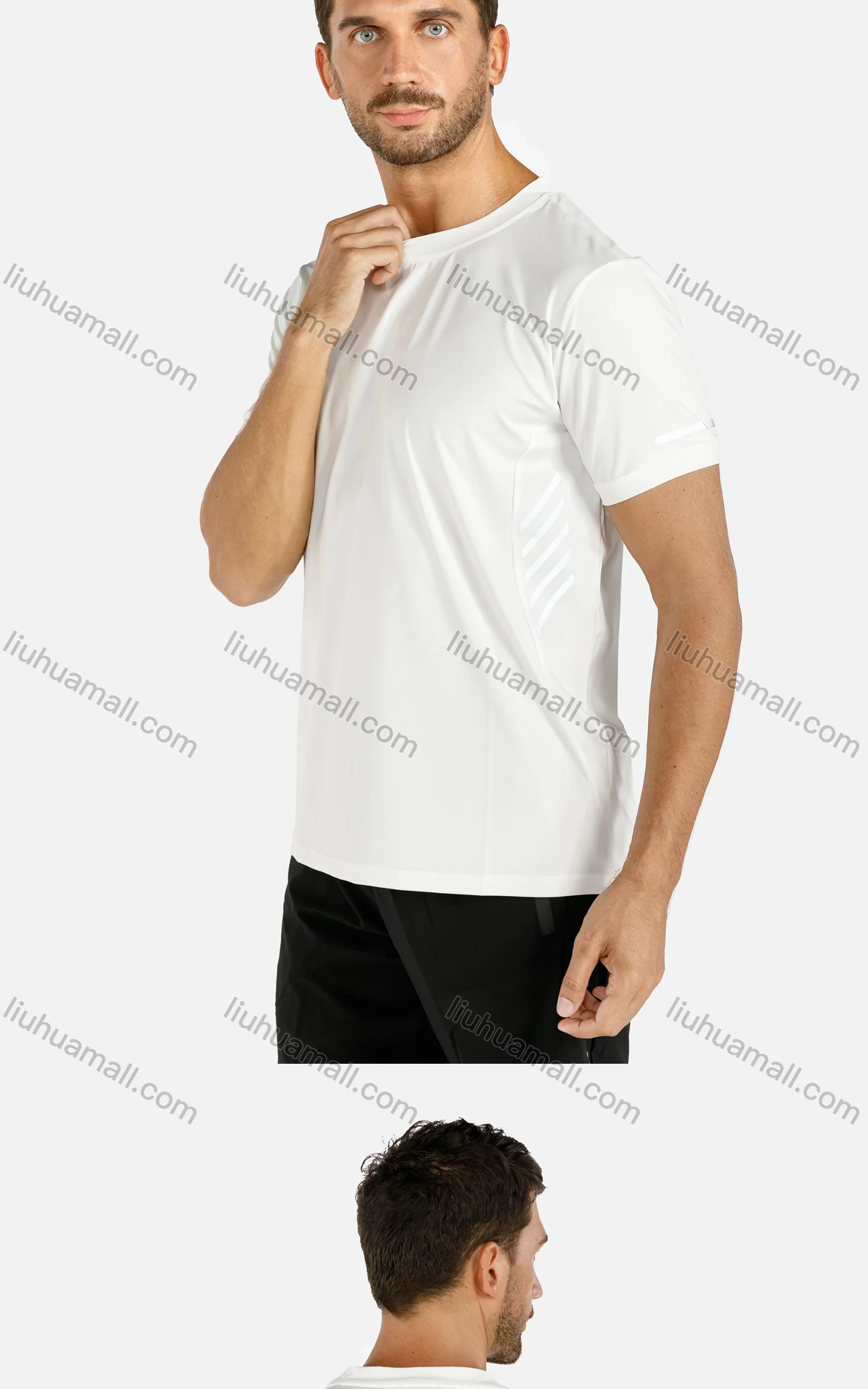 Wholesale Men's Sporty Plain Round Neck Short Sleeve Reflective Stripes Quick Dry Tee - Liuhuamall
