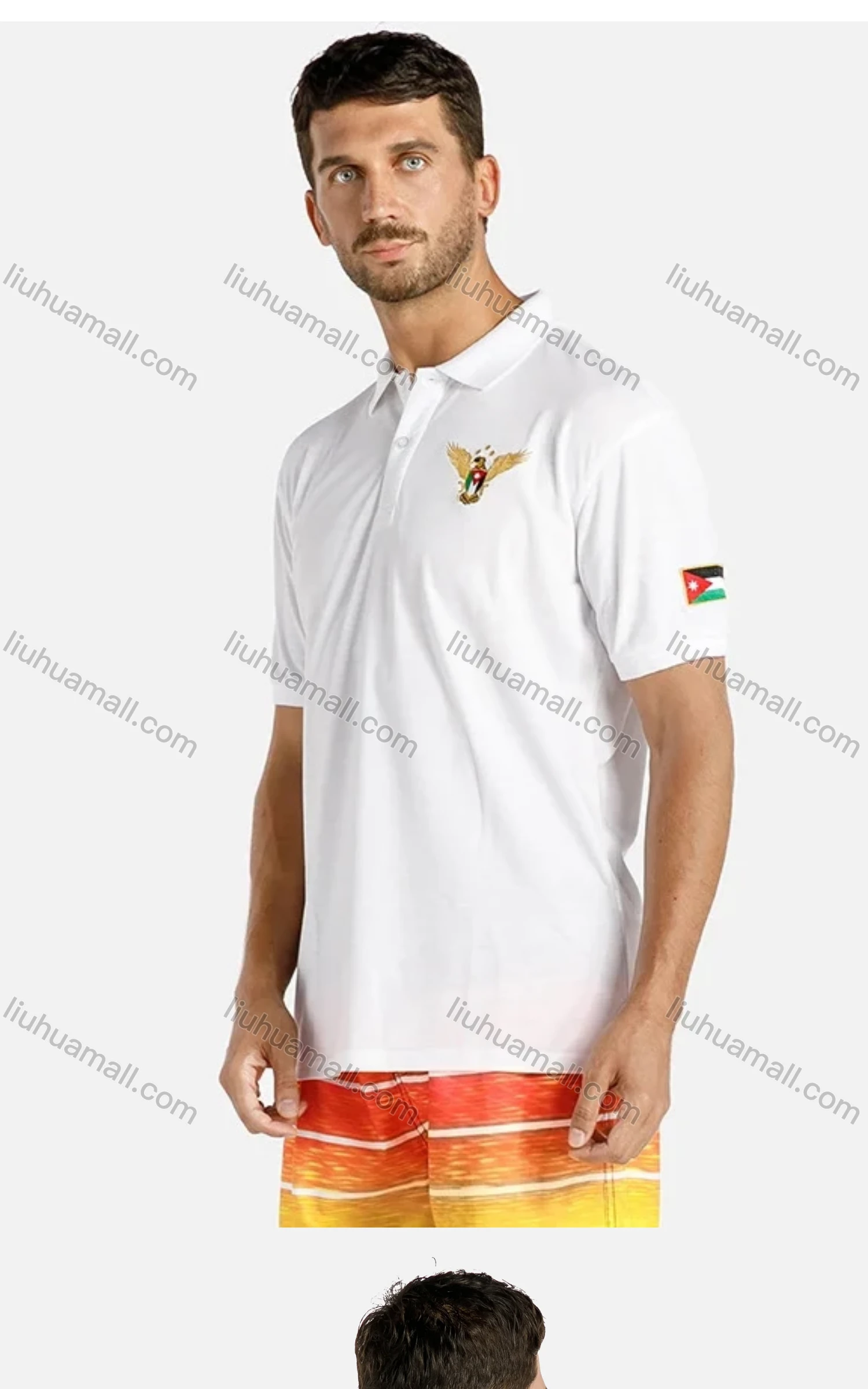 Wholesale Men's Embroidered Eagle Flag Short Sleeve Polo Shirt - Liuhuamall