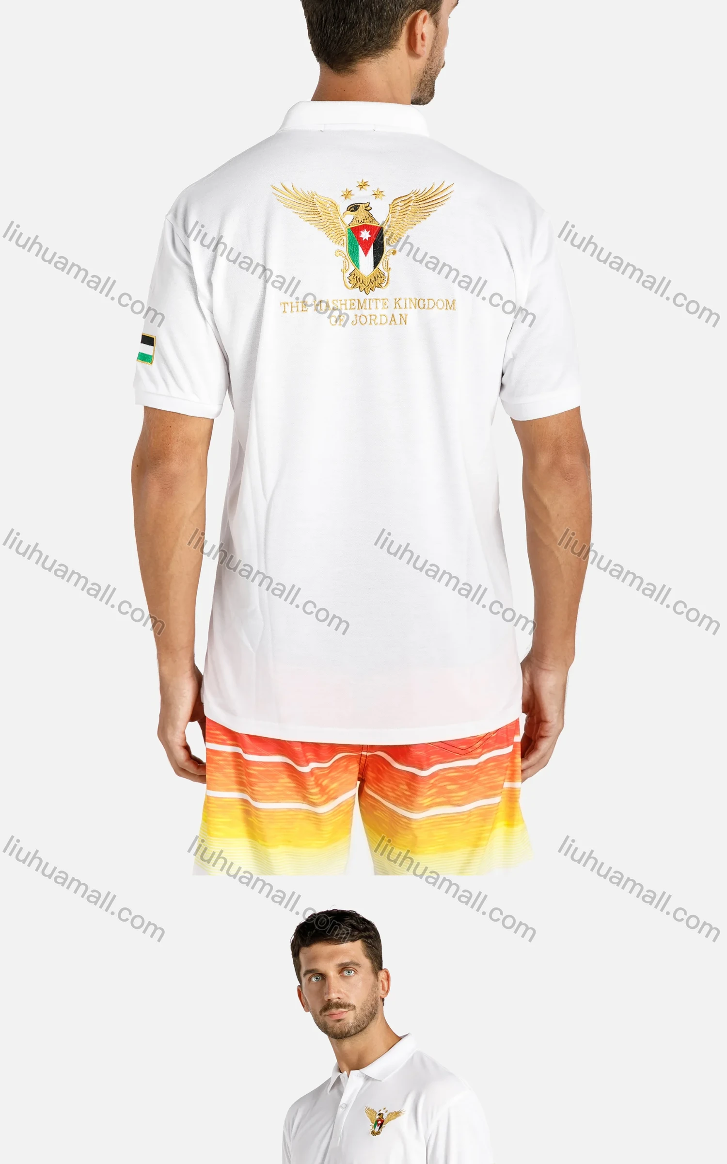 Wholesale Men's Embroidered Eagle Flag Short Sleeve Polo Shirt - Liuhuamall