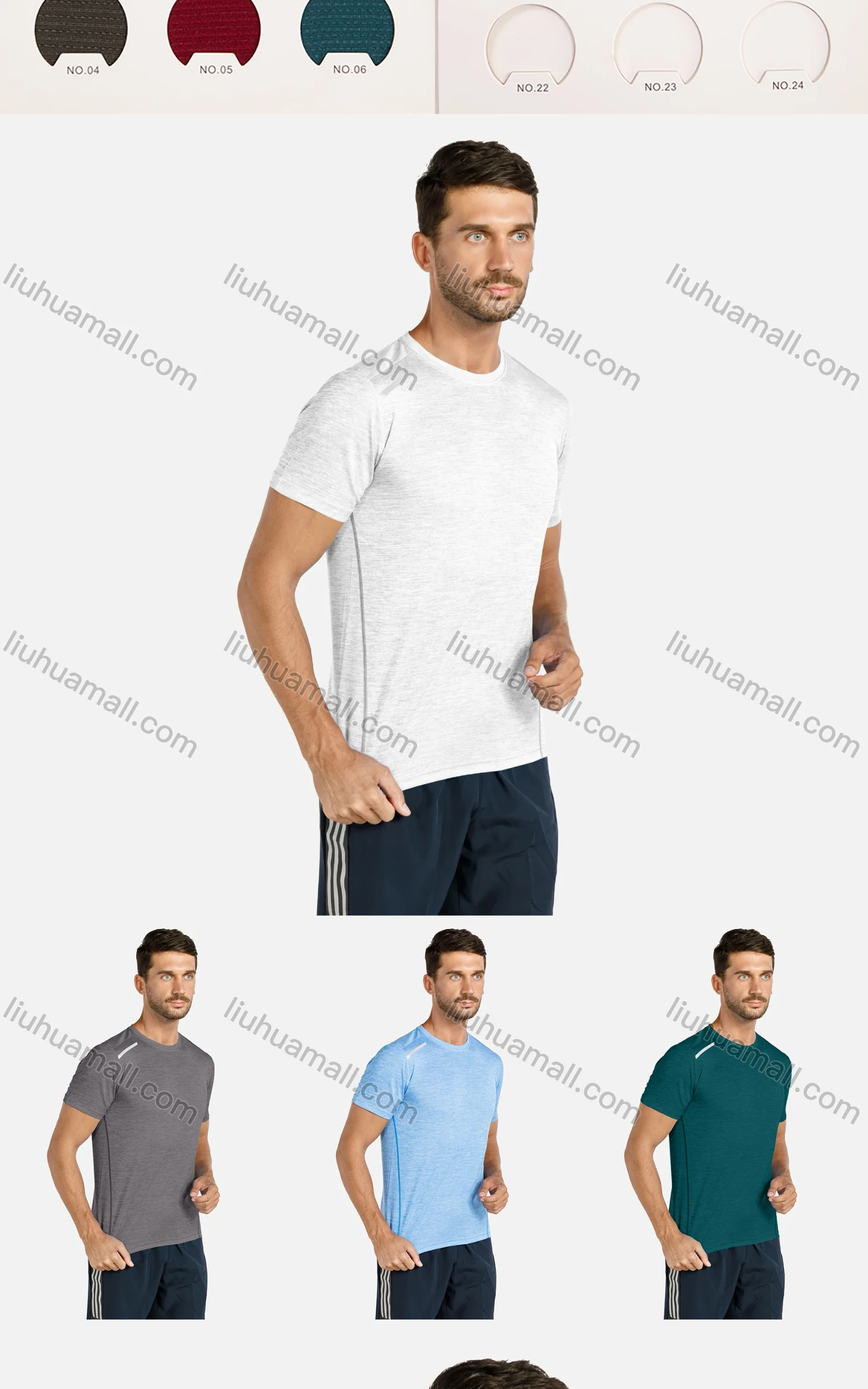 Wholesale Men's Sporty Plain Quick Dry Short Sleeve Round Neck Reflective Stripes Tee - Liuhuamall