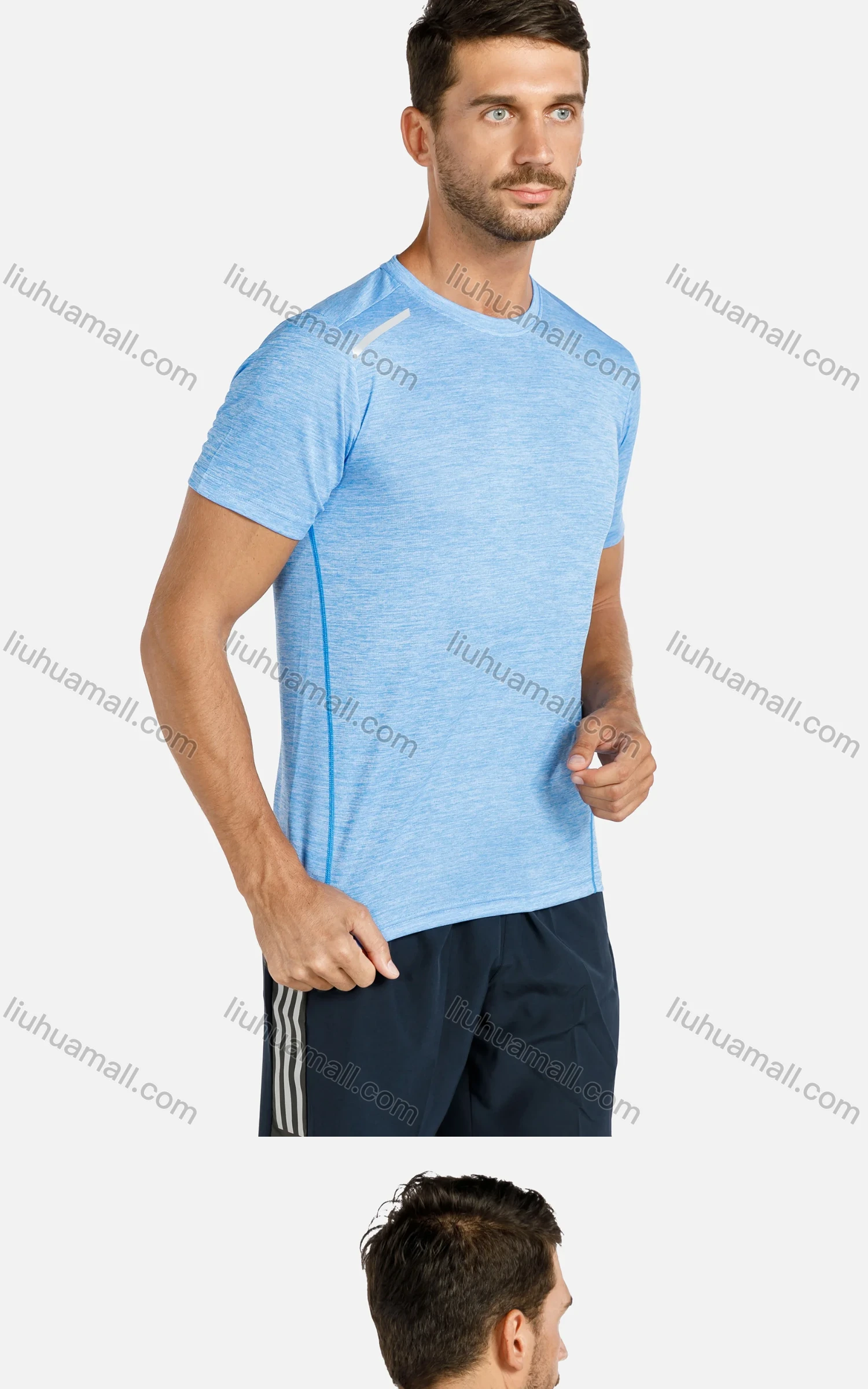 Wholesale Men's Sporty Plain Quick Dry Short Sleeve Round Neck Reflective Stripes Tee - Liuhuamall