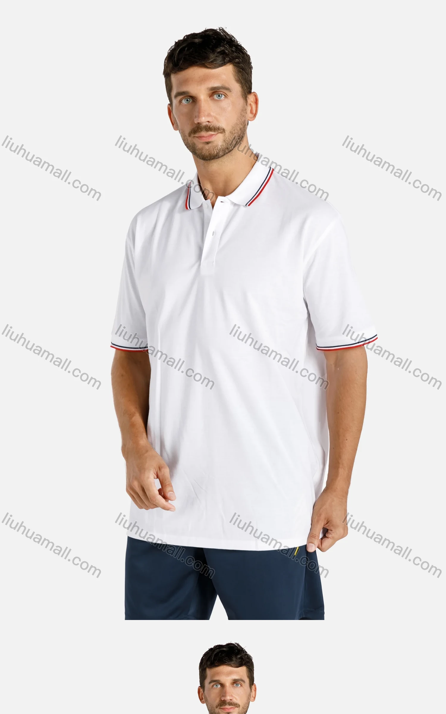 Wholesale Men's Striped Trim Regular Fit Short Sleeve Polo Shirt - Liuhuamall
