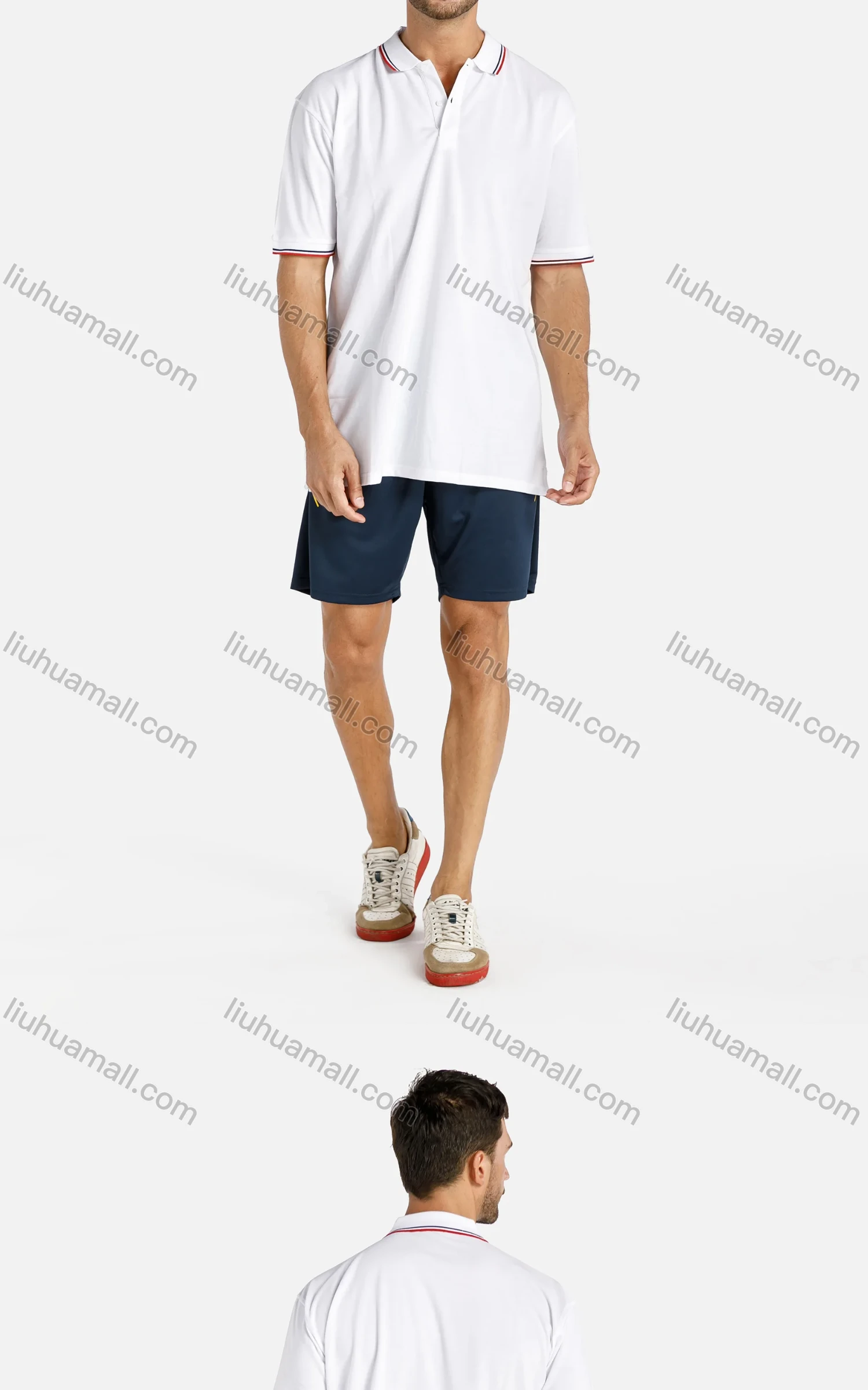 Wholesale Men's Striped Trim Regular Fit Short Sleeve Polo Shirt - Liuhuamall