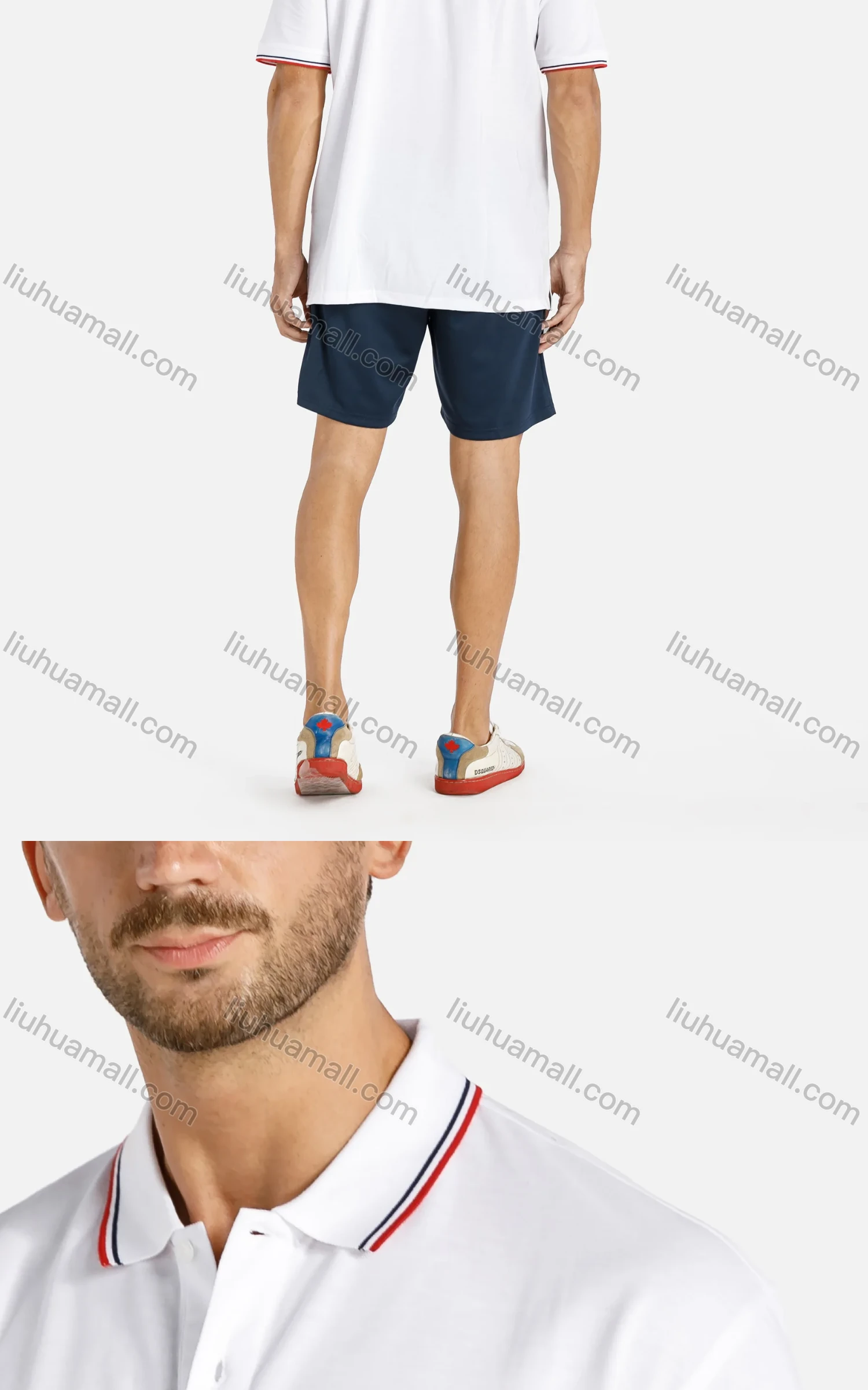 Wholesale Men's Striped Trim Regular Fit Short Sleeve Polo Shirt - Liuhuamall