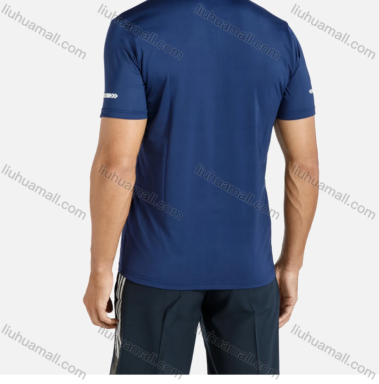 Wholesale Men's Sporty Plain Stand Collar Short Sleeve Zip Front Reflective Stripes Tee - Liuhuamall