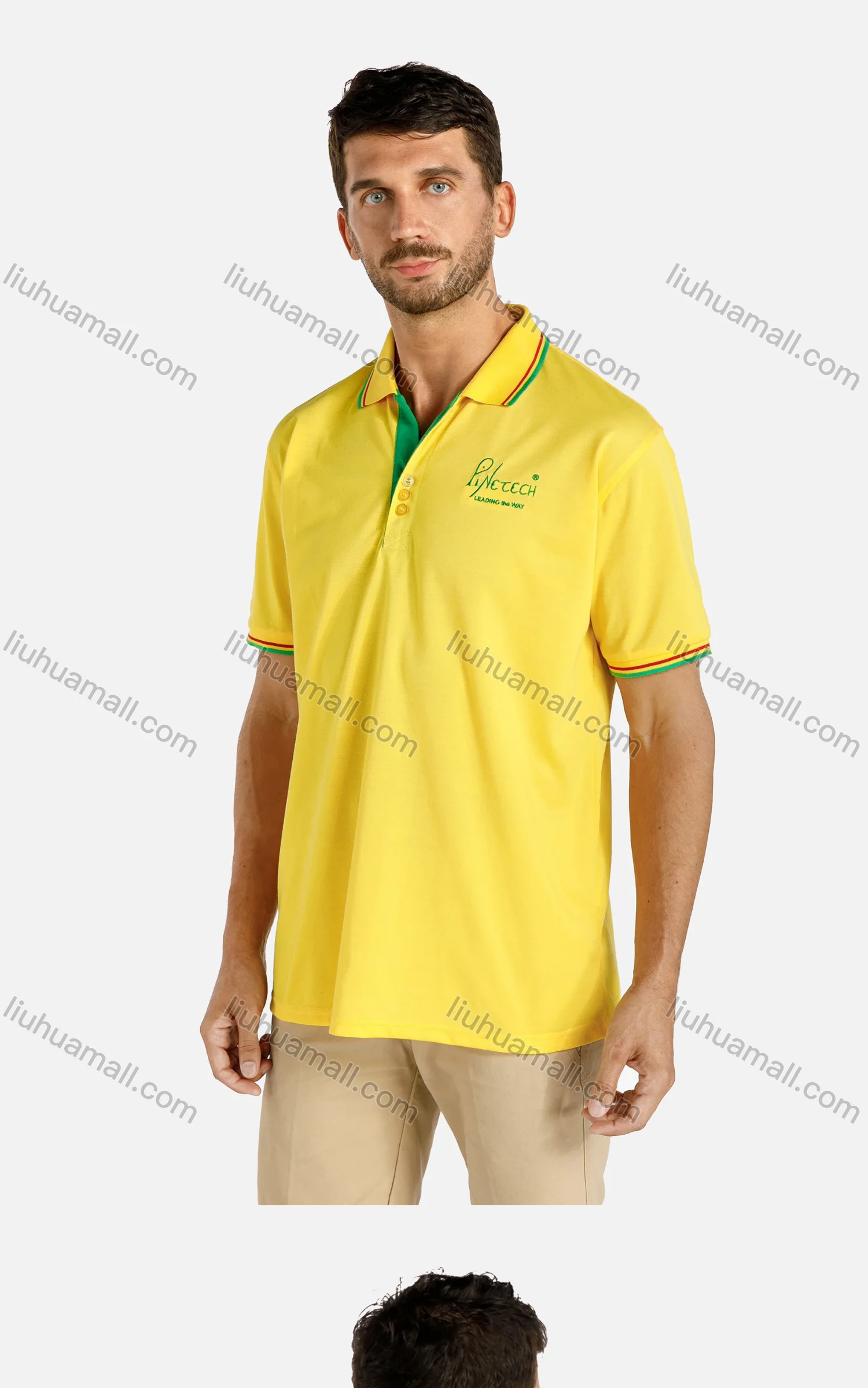 Wholesale Men's Regular Fit Striped Trim Letter Embroidered Polo Shirt - Liuhuamall