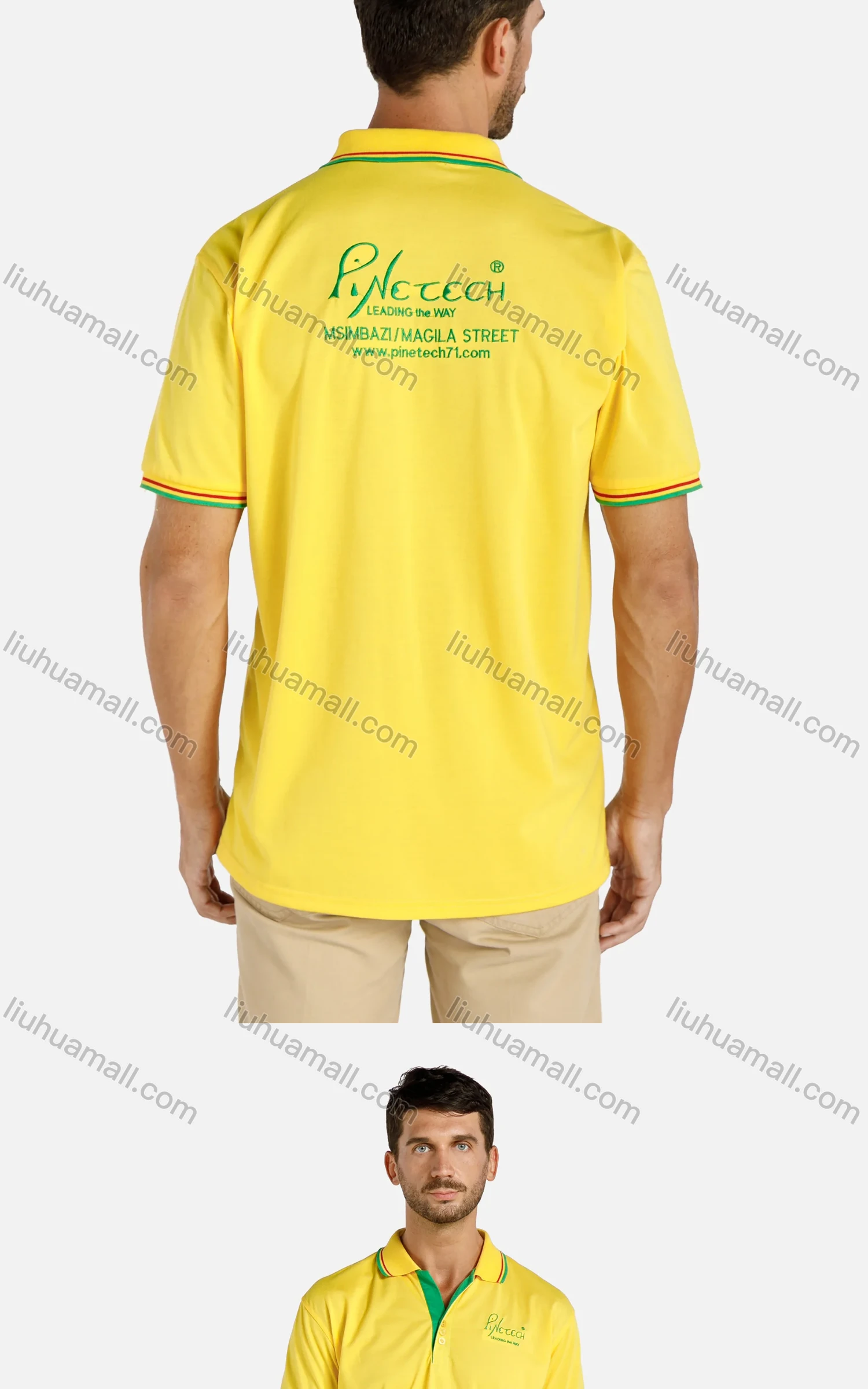 Wholesale Men's Regular Fit Striped Trim Letter Embroidered Polo Shirt - Liuhuamall