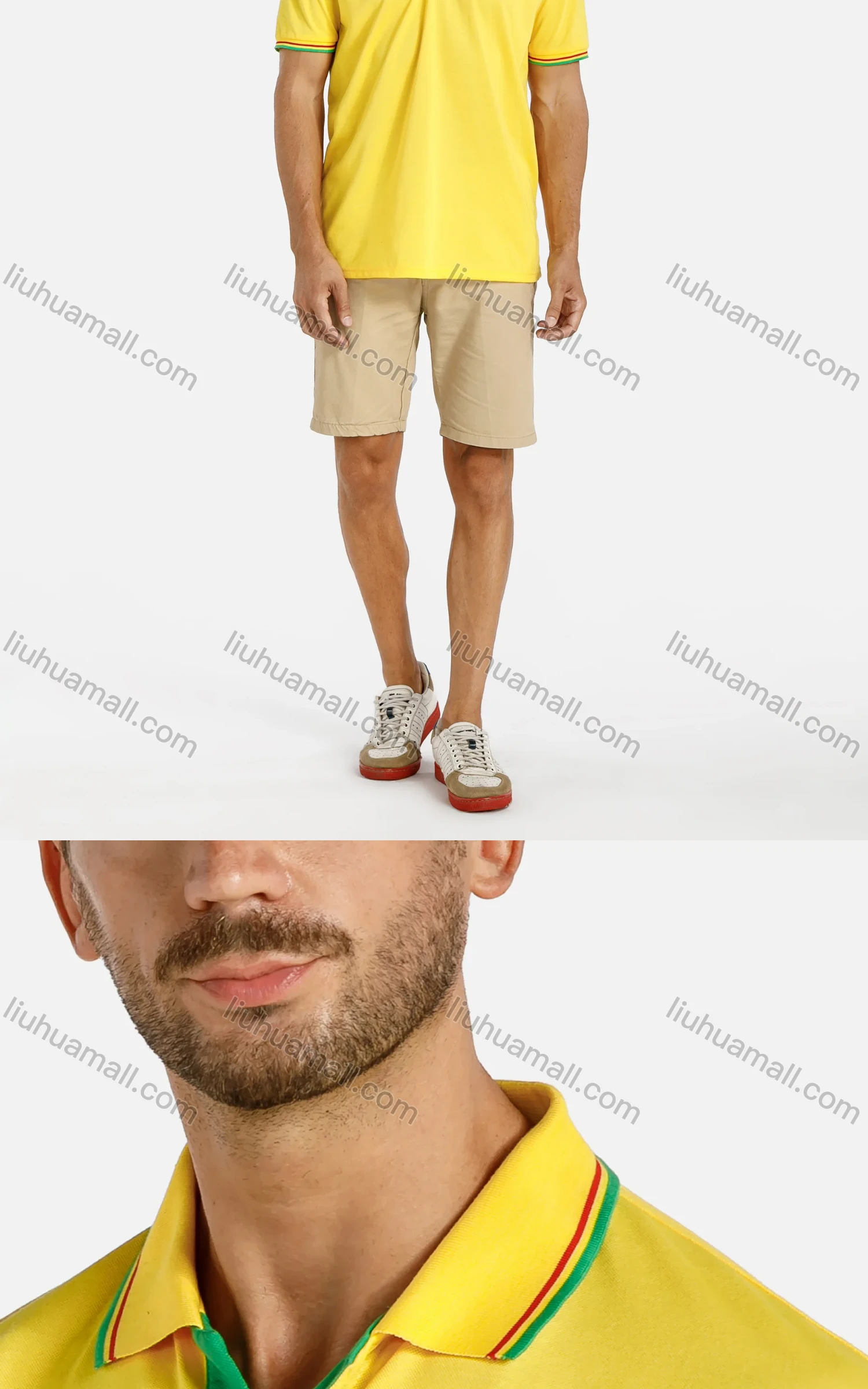 Wholesale Men's Regular Fit Striped Trim Letter Embroidered Polo Shirt - Liuhuamall