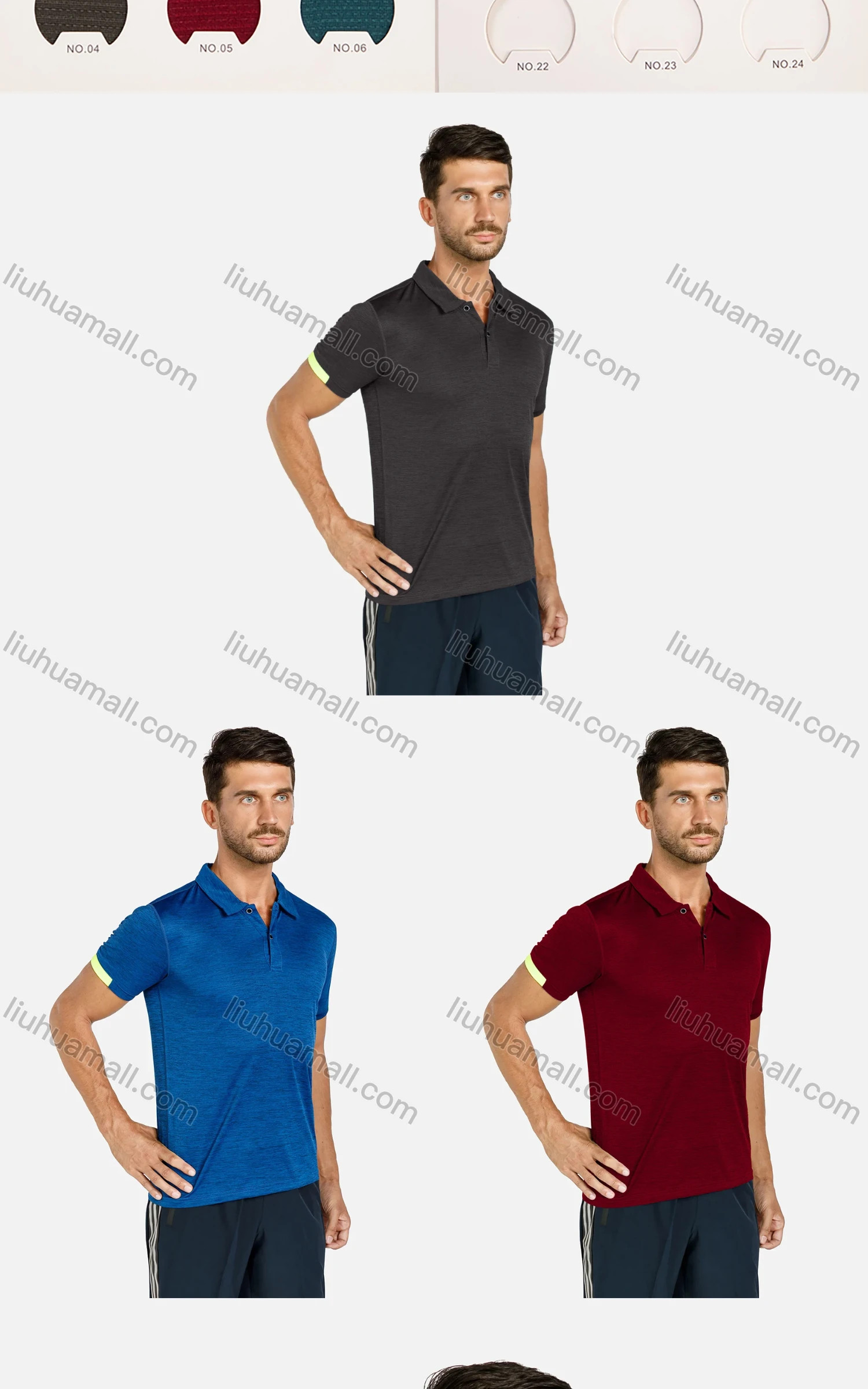 Wholesale Men's Sporty Short Sleeve Plain Slim Fit Quick Dry Stretch Polo Shirt - Liuhuamall