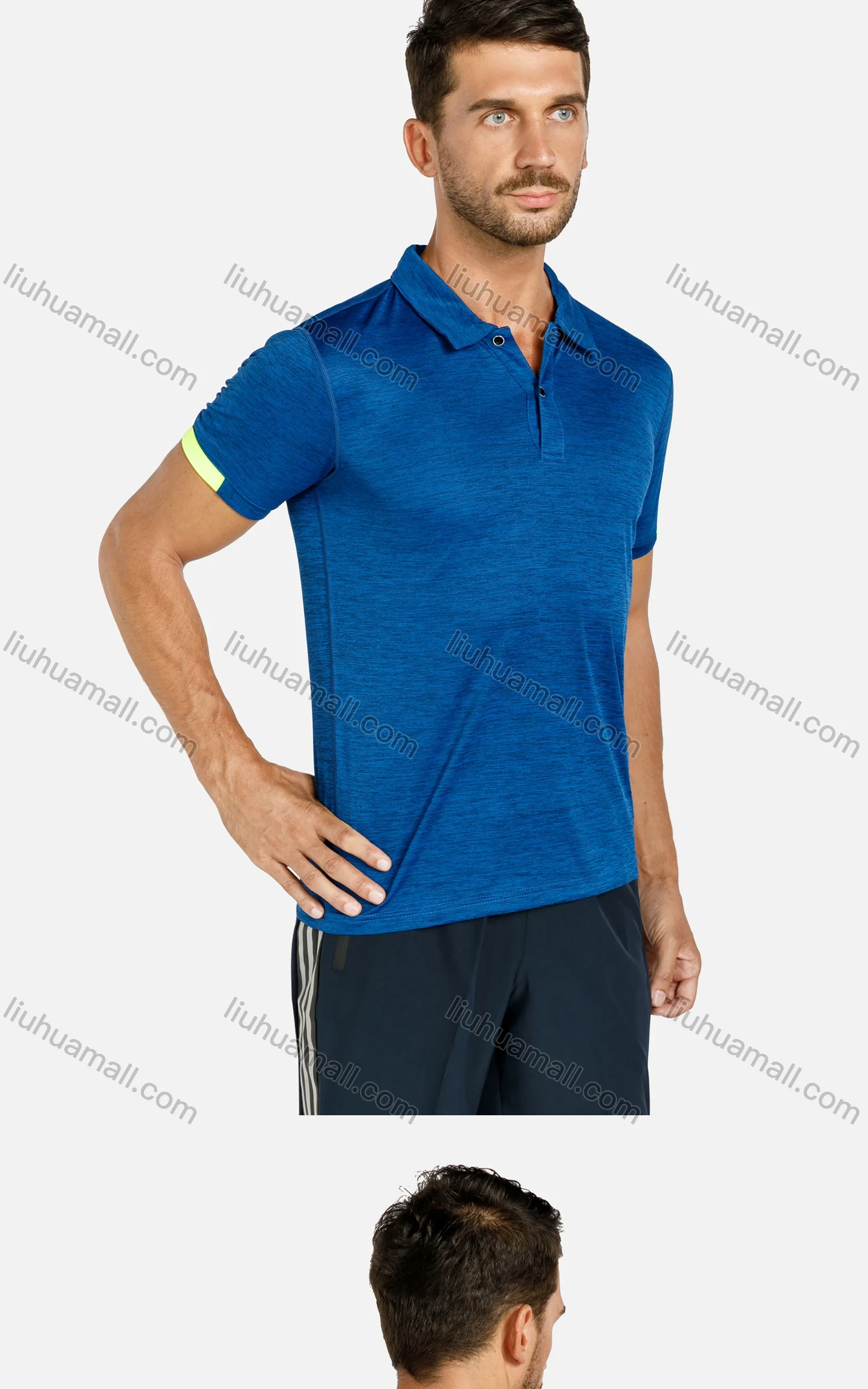 Wholesale Men's Sporty Short Sleeve Plain Slim Fit Quick Dry Stretch Polo Shirt - Liuhuamall