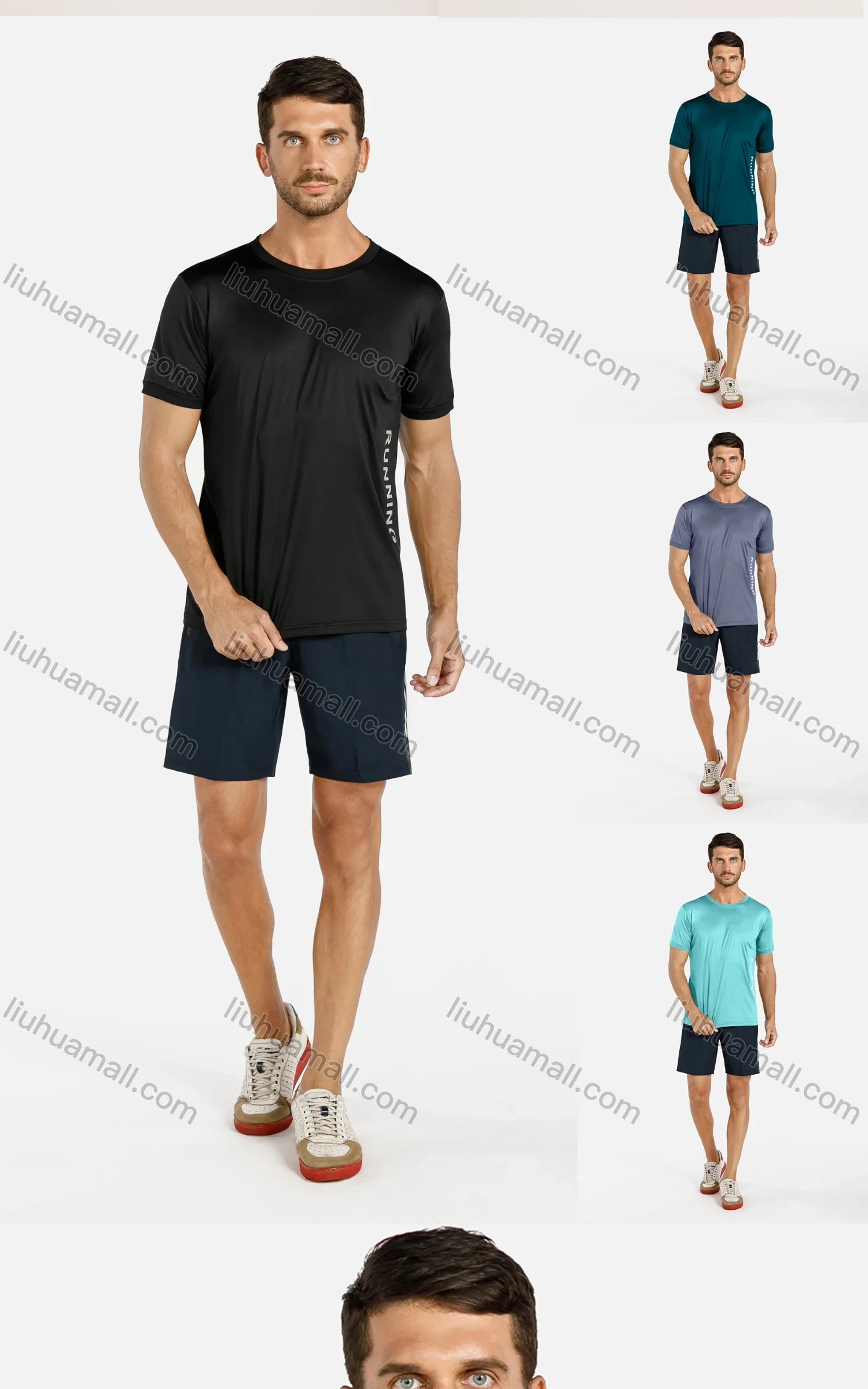 Wholesale Men's Sporty Short Sleeve Round Neck Slim Fit Quick Dry Plain Letter Print T-shirts - Liuhuamall