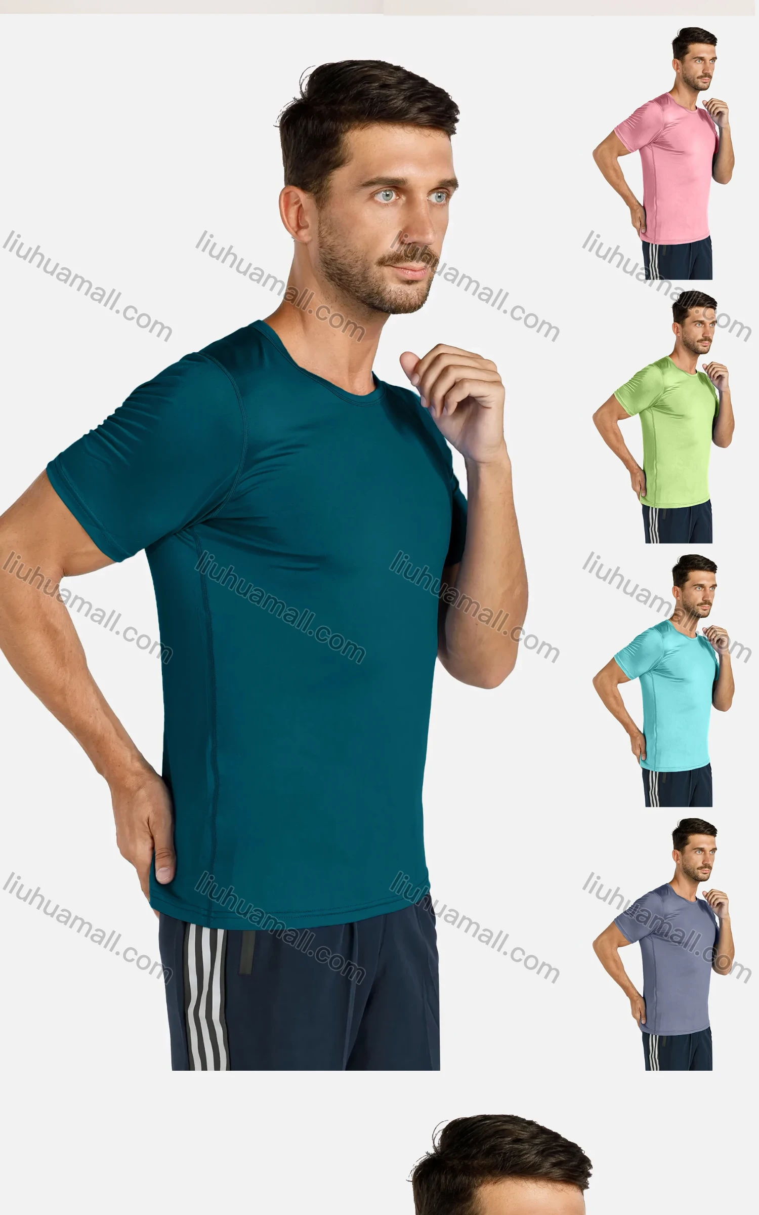 Wholesale Men's Sporty Plain Short Sleeve Round Neck Slim Fit Stretchy Quick Dry T-shirts - Liuhuamall