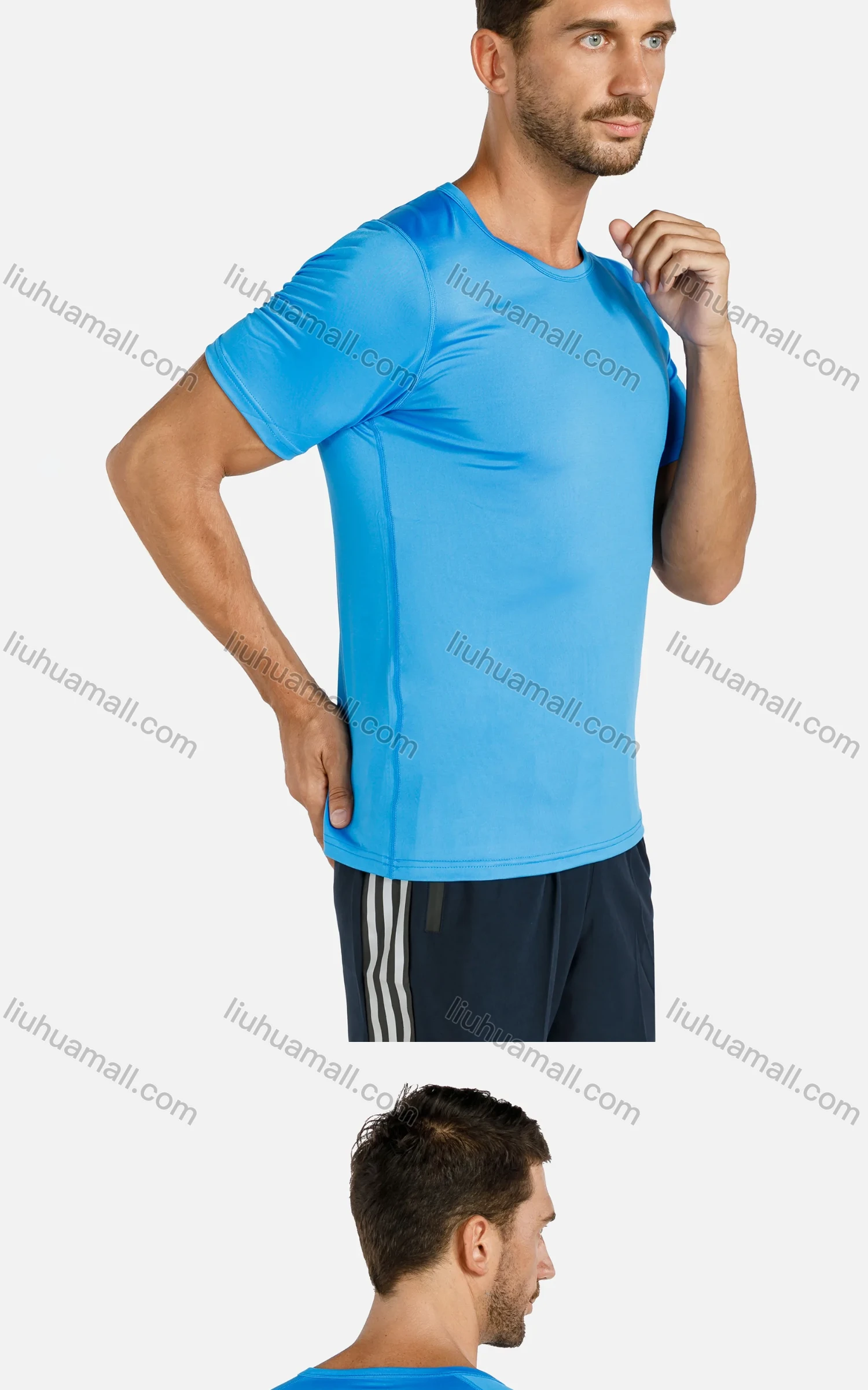 Wholesale Men's Sporty Plain Short Sleeve Round Neck Slim Fit Stretchy Quick Dry T-shirts - Liuhuamall