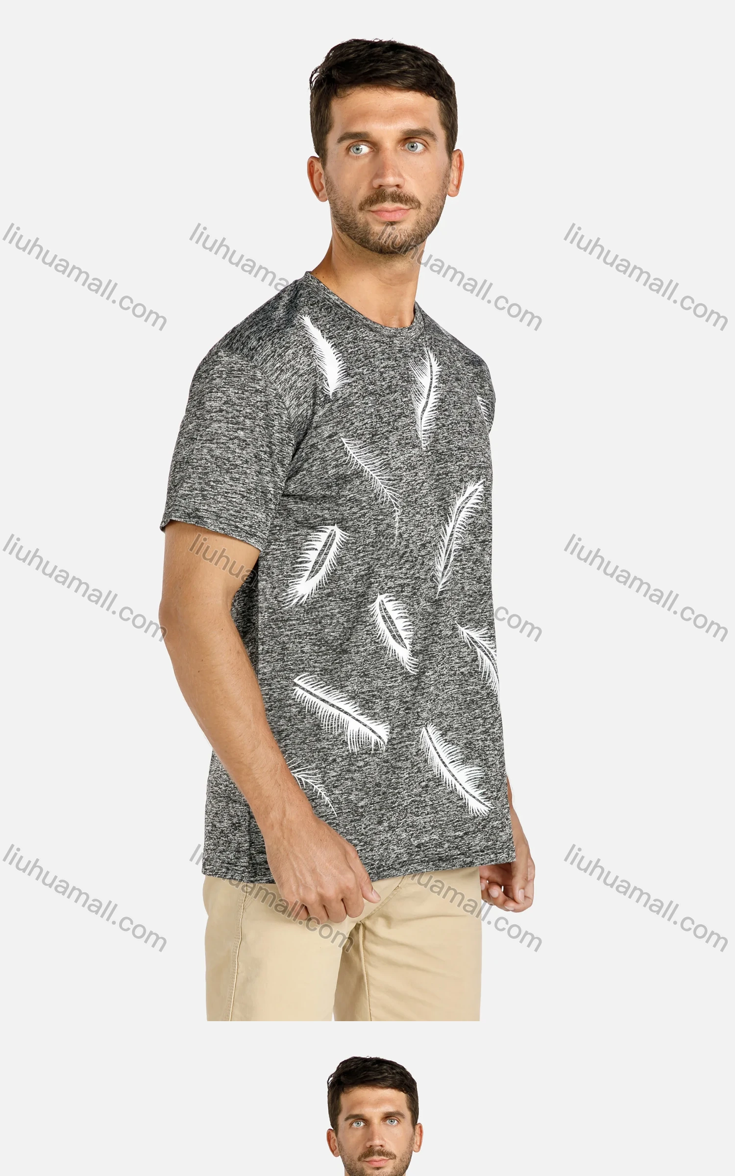 Wholesale Men's Feather Graphic Space Dye Round Neck T Shirt - Liuhuamall