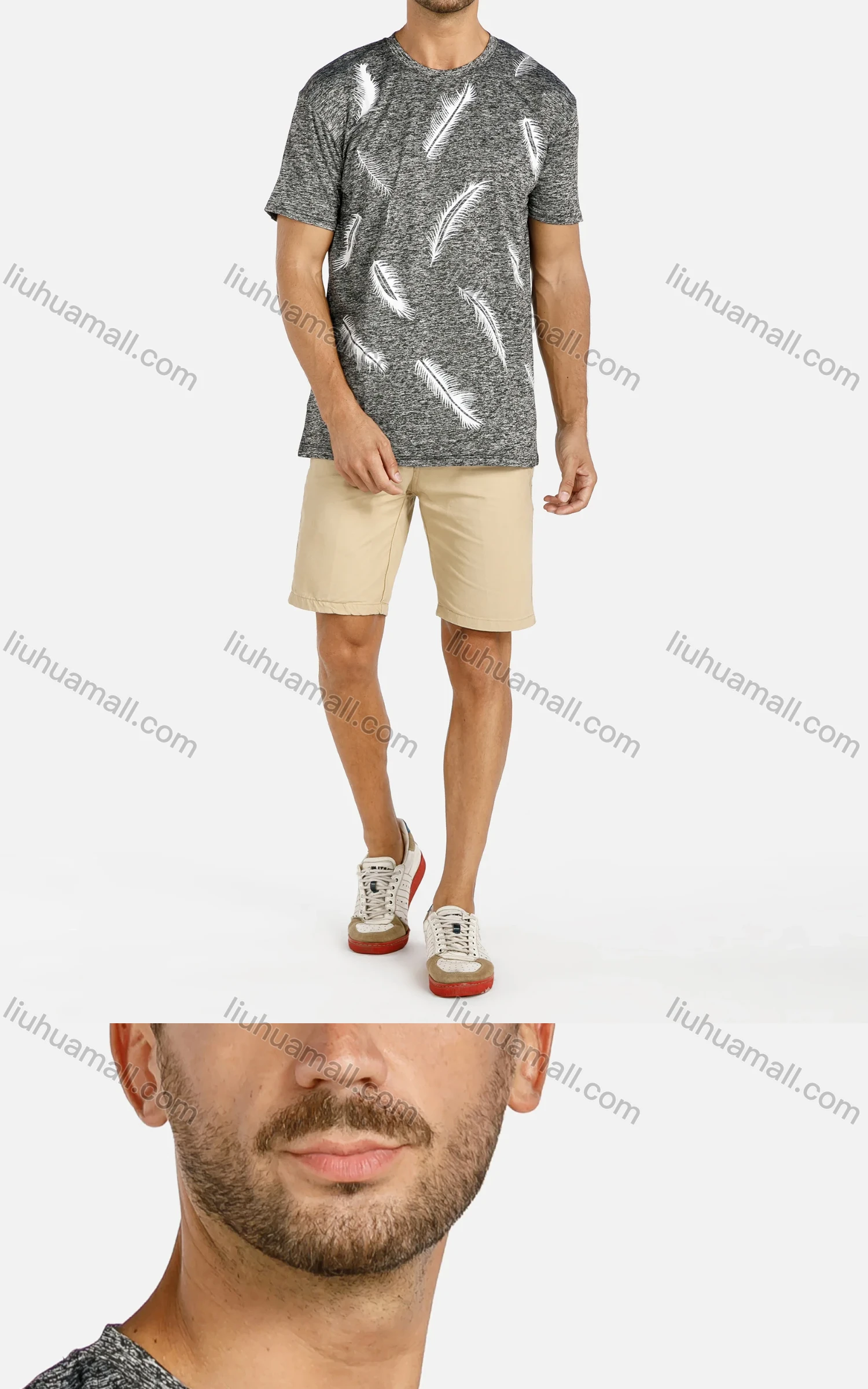 Wholesale Men's Feather Graphic Space Dye Round Neck T Shirt - Liuhuamall