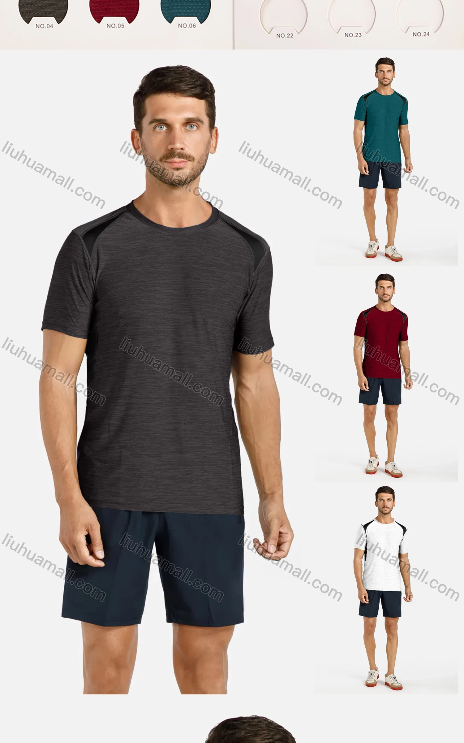 Wholesale Men's Sporty Colorblock Short Sleeve Slim Fit Round Neck Stretch Tee - Liuhuamall