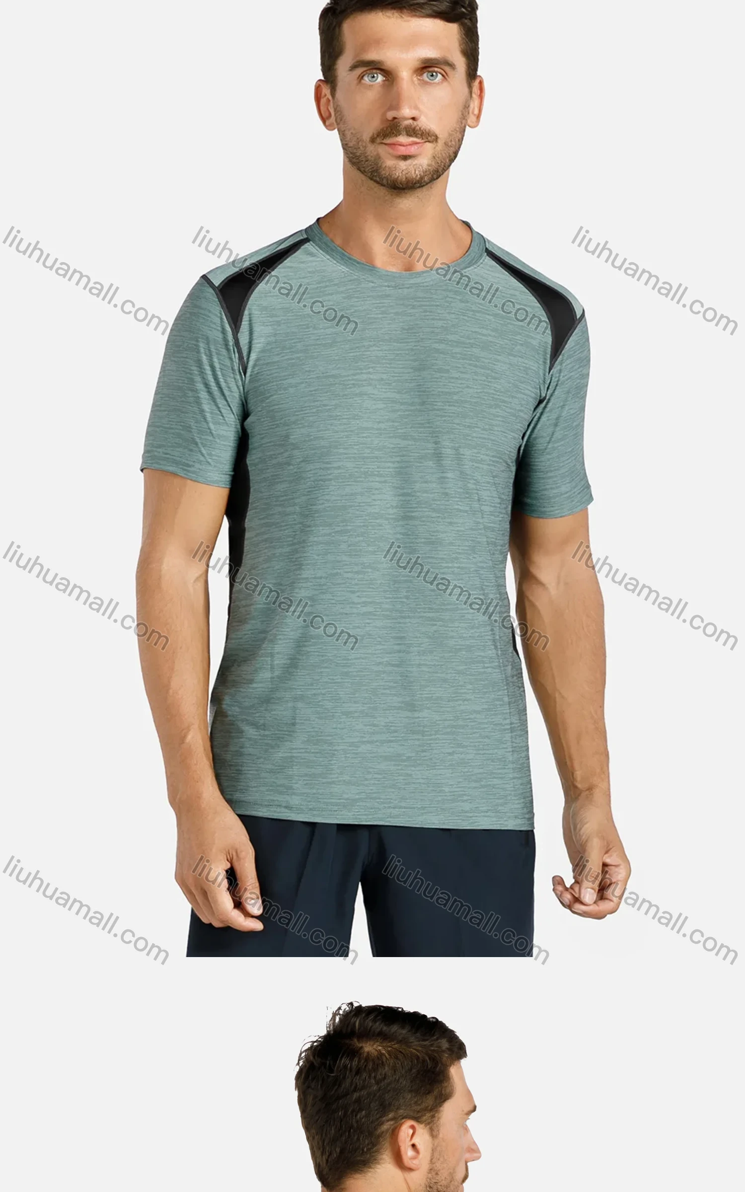 Wholesale Men's Sporty Colorblock Short Sleeve Slim Fit Round Neck Stretch Tee - Liuhuamall