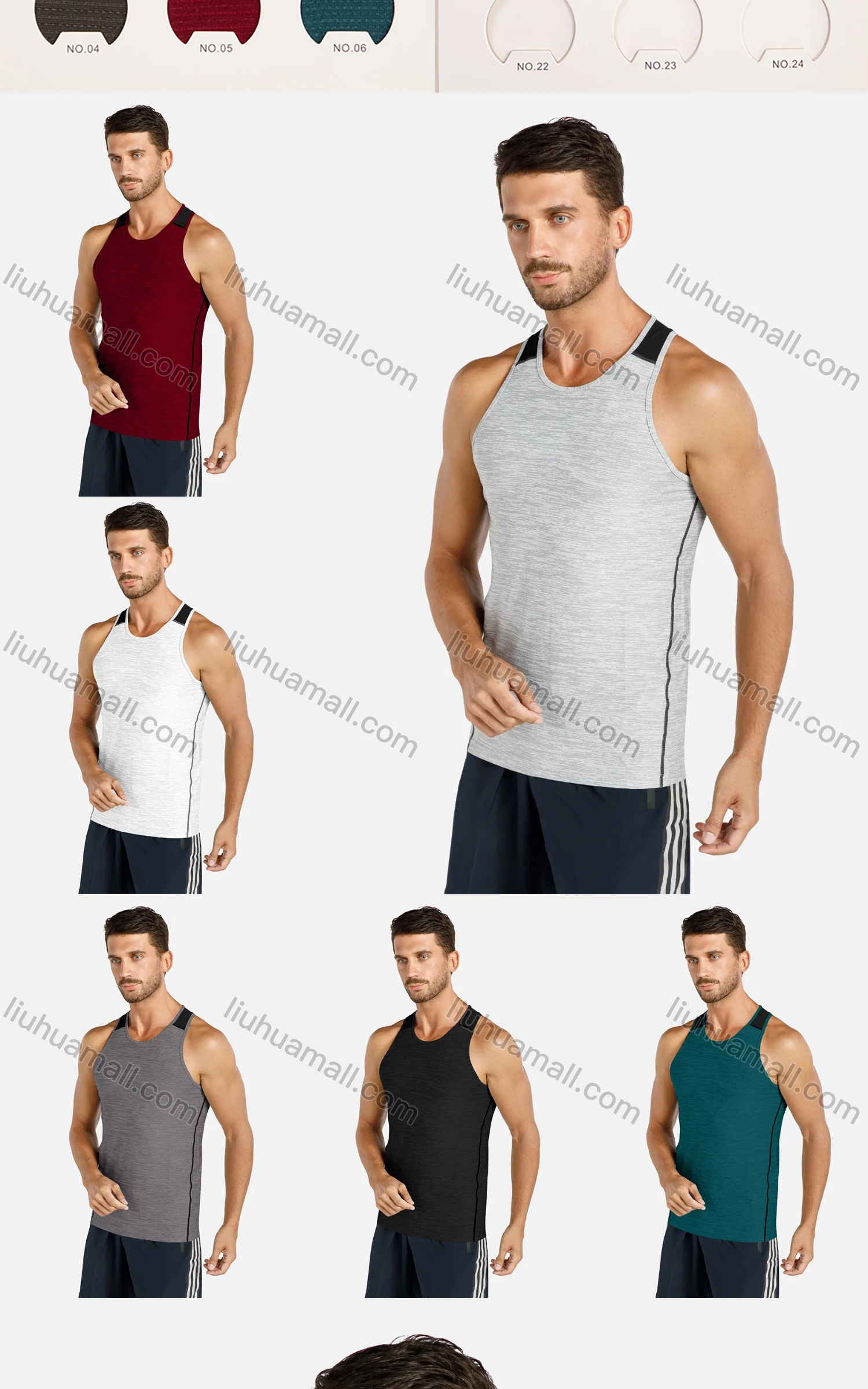 Wholesale Men's Sporty Plain Racerback Round Neck Slim Fit Stretch Tank Top - Liuhuamall