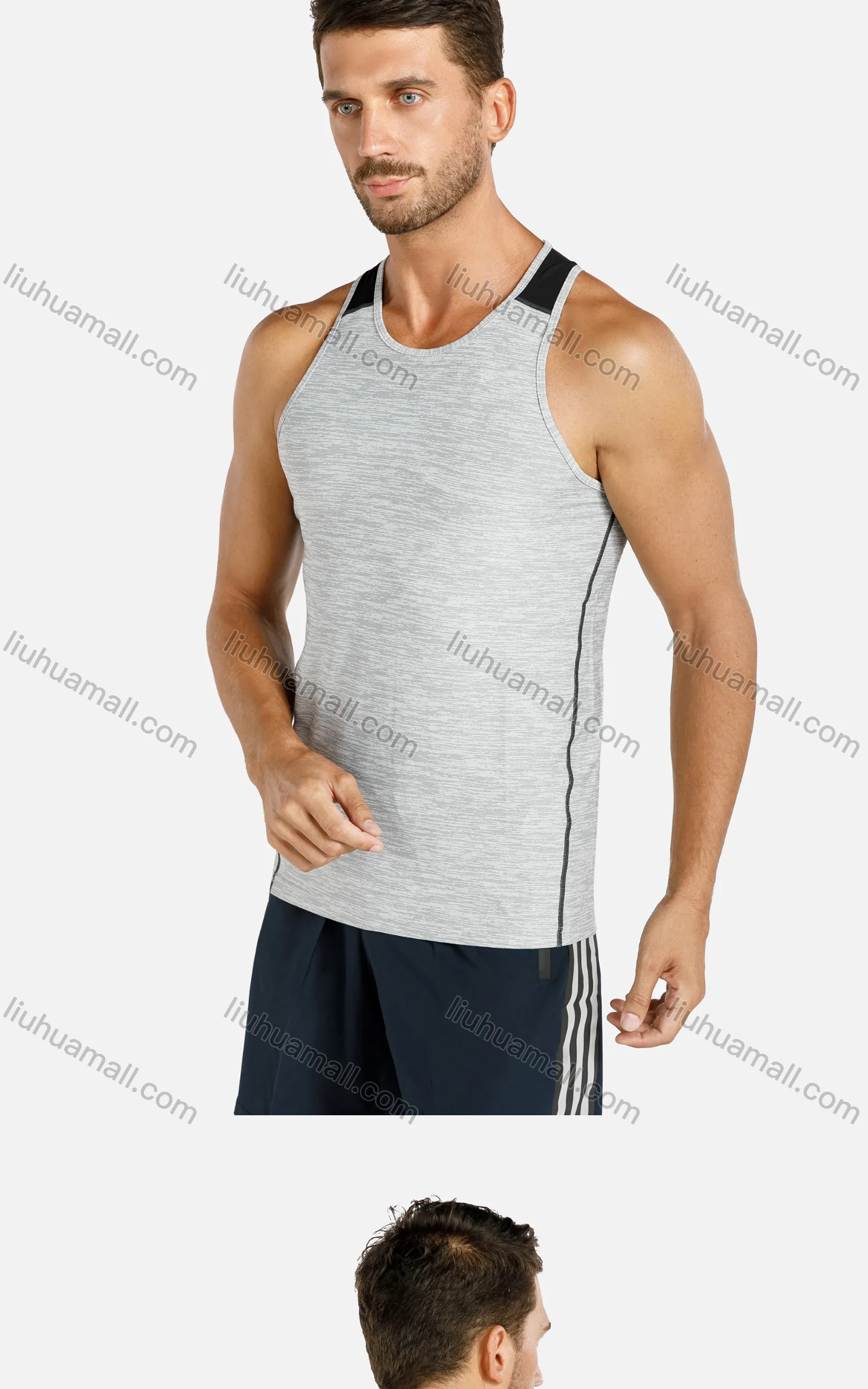 Wholesale Men's Sporty Plain Racerback Round Neck Slim Fit Stretch Tank Top - Liuhuamall
