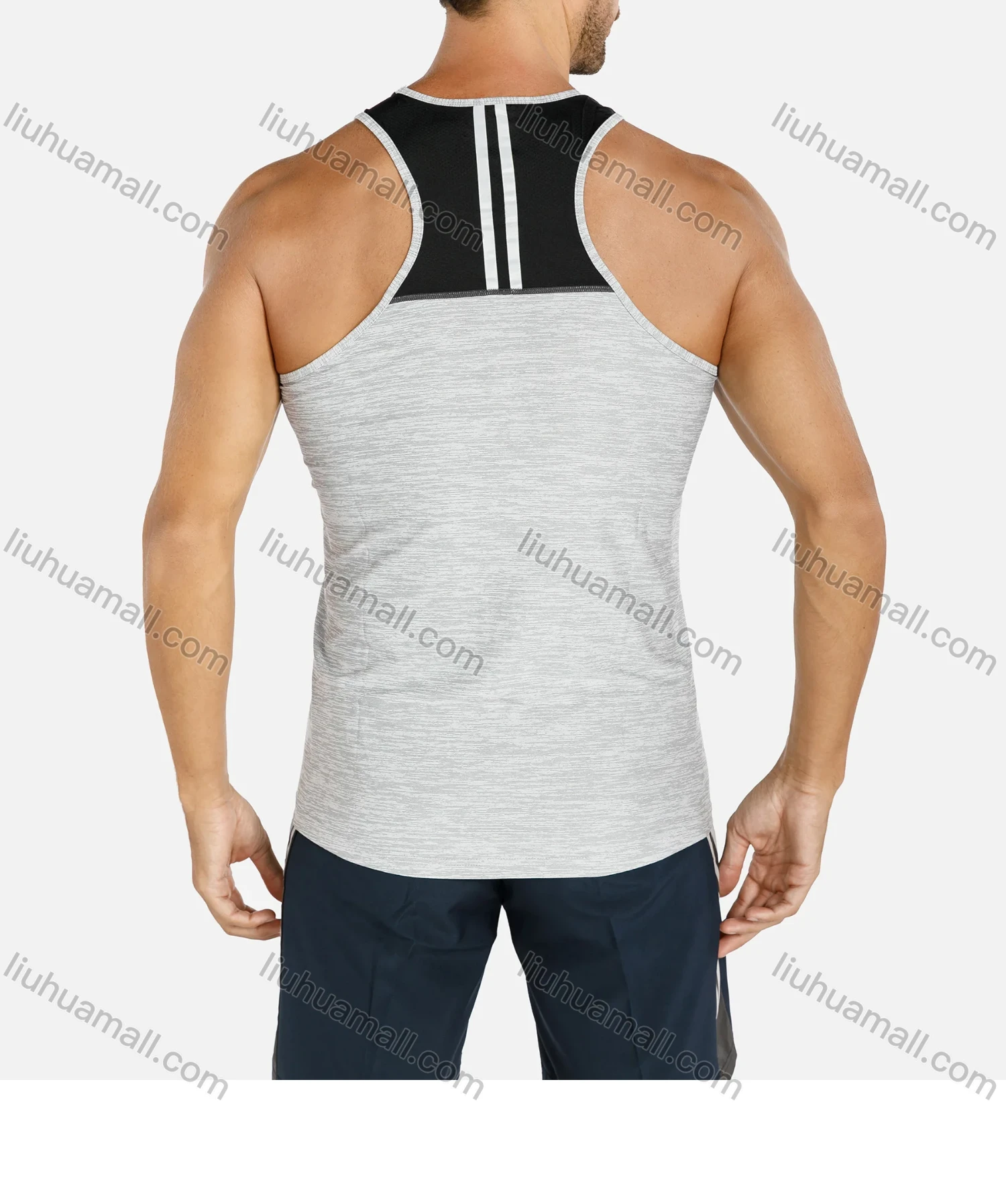 Wholesale Men's Sporty Plain Racerback Round Neck Slim Fit Stretch Tank Top - Liuhuamall