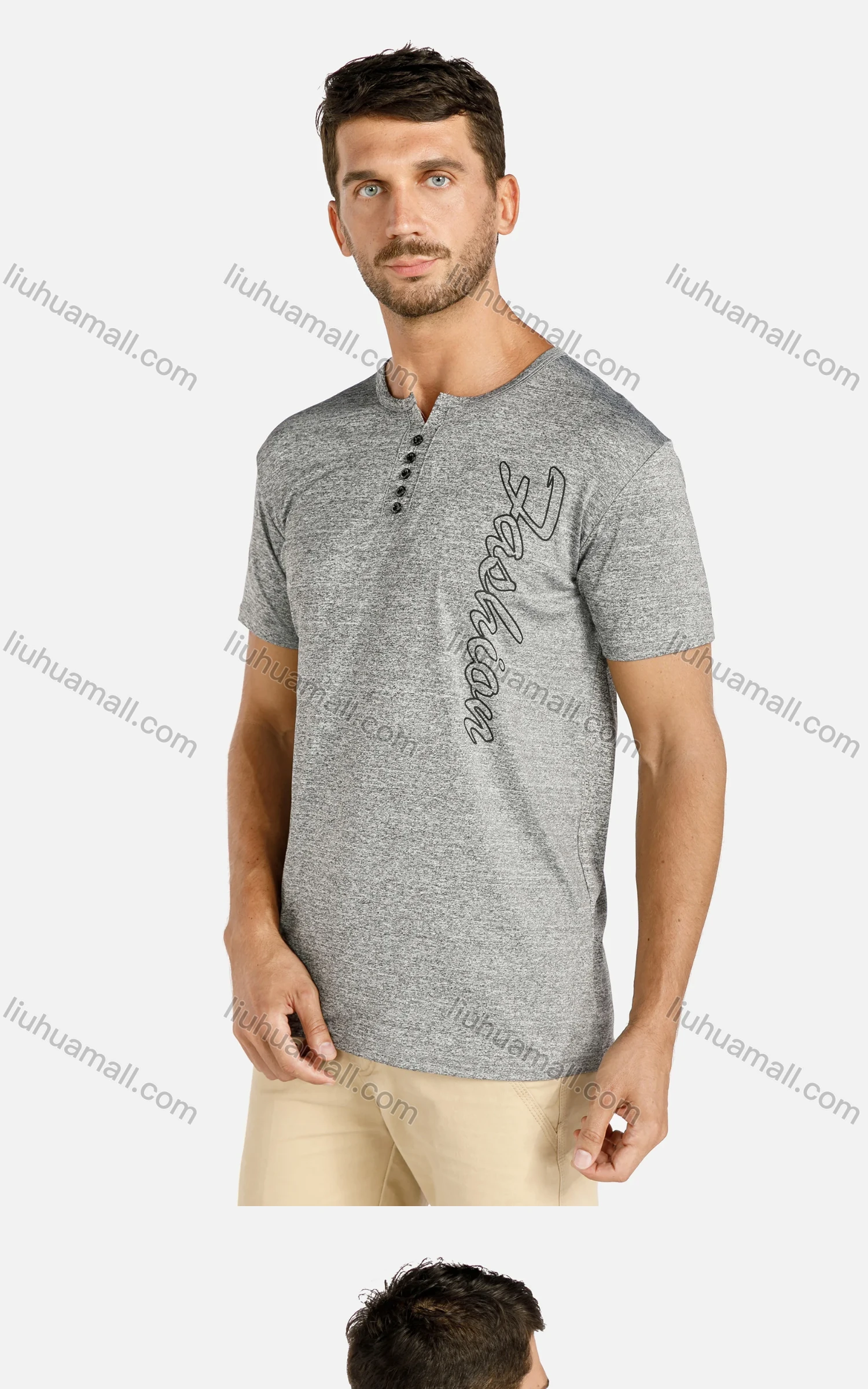 Wholesale Man's Regular Fit Letter Graphic Henley Shirt - Liuhuamall