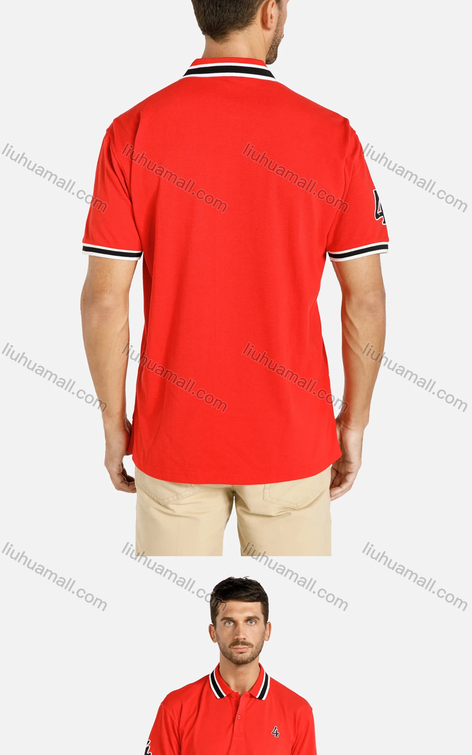 Wholesale Men's Striped Trim Embroidered Casual Short Sleeve Polo Shirts - Liuhuamall