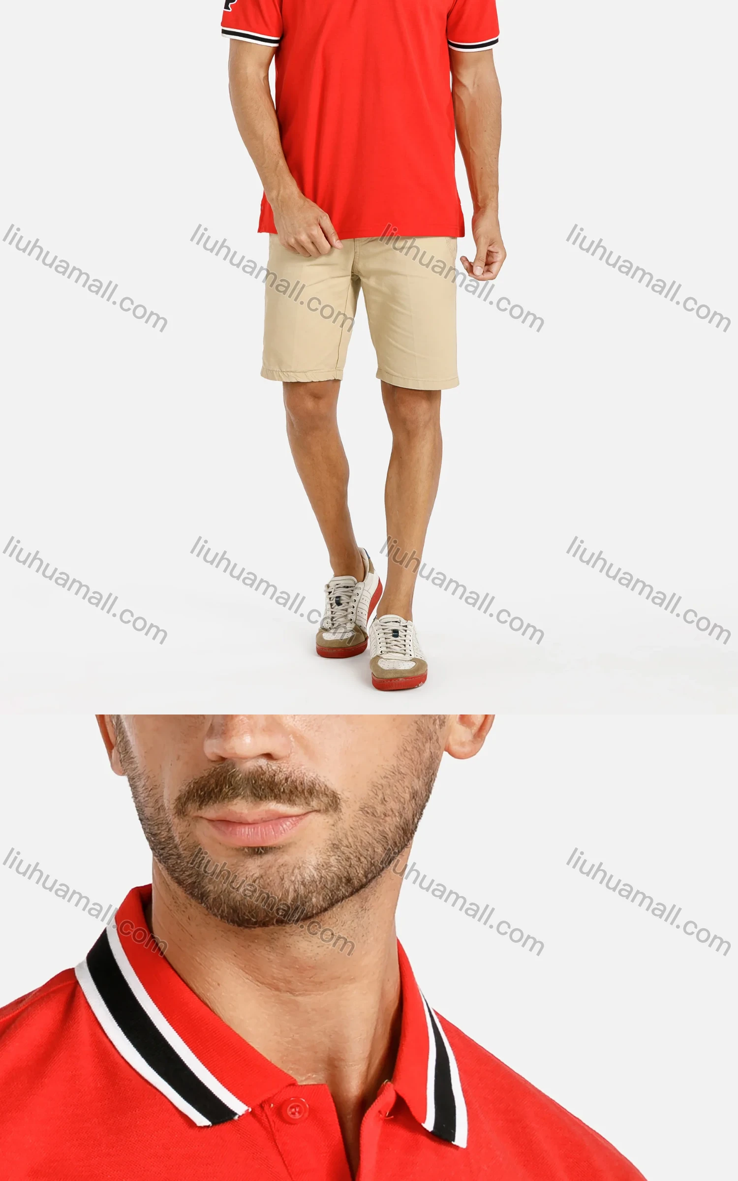 Wholesale Men's Striped Trim Embroidered Casual Short Sleeve Polo Shirts - Liuhuamall