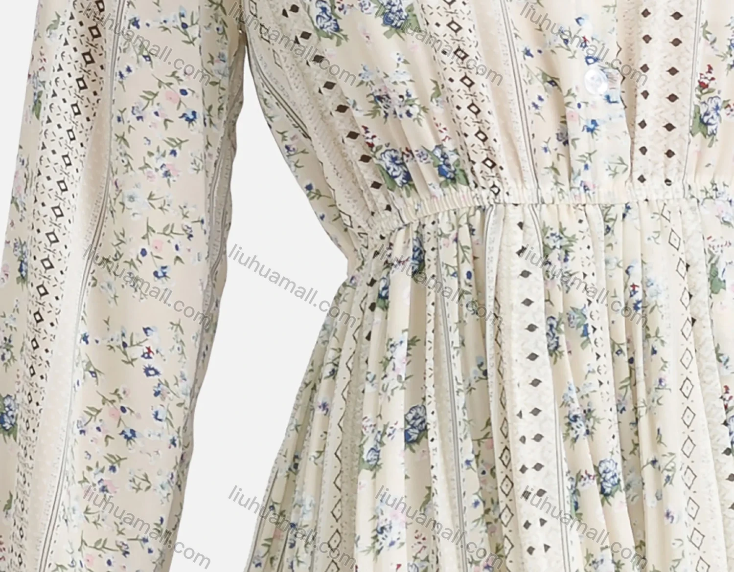 Wholesale Women's Casual Floral Print Button Front High Waist Midi Pleated Dress - Liuhuamall