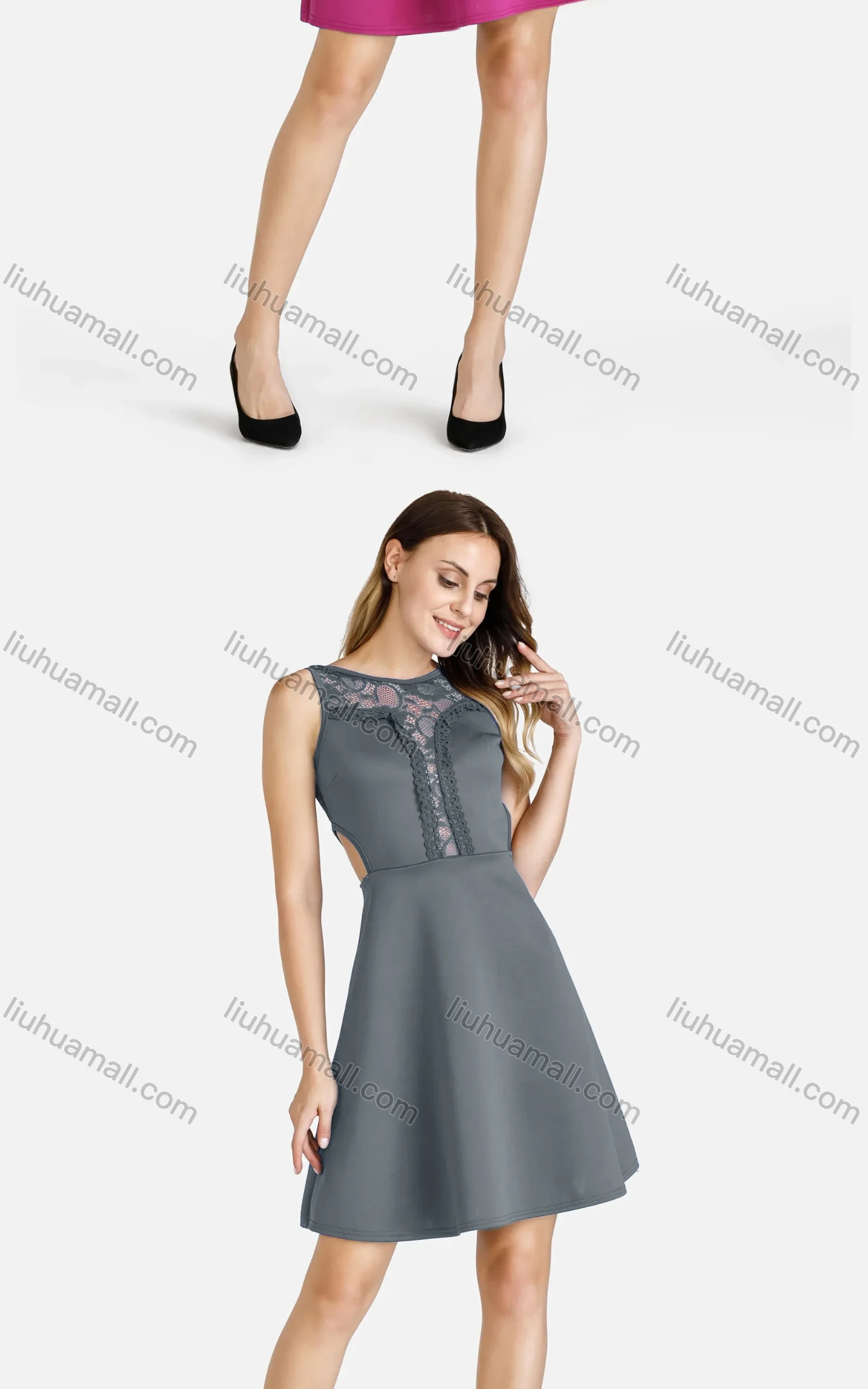 Wholesale Women's Elegant Sleeveless High Waist Lace Cut Out Short Cocktail Dress - Liuhuamall