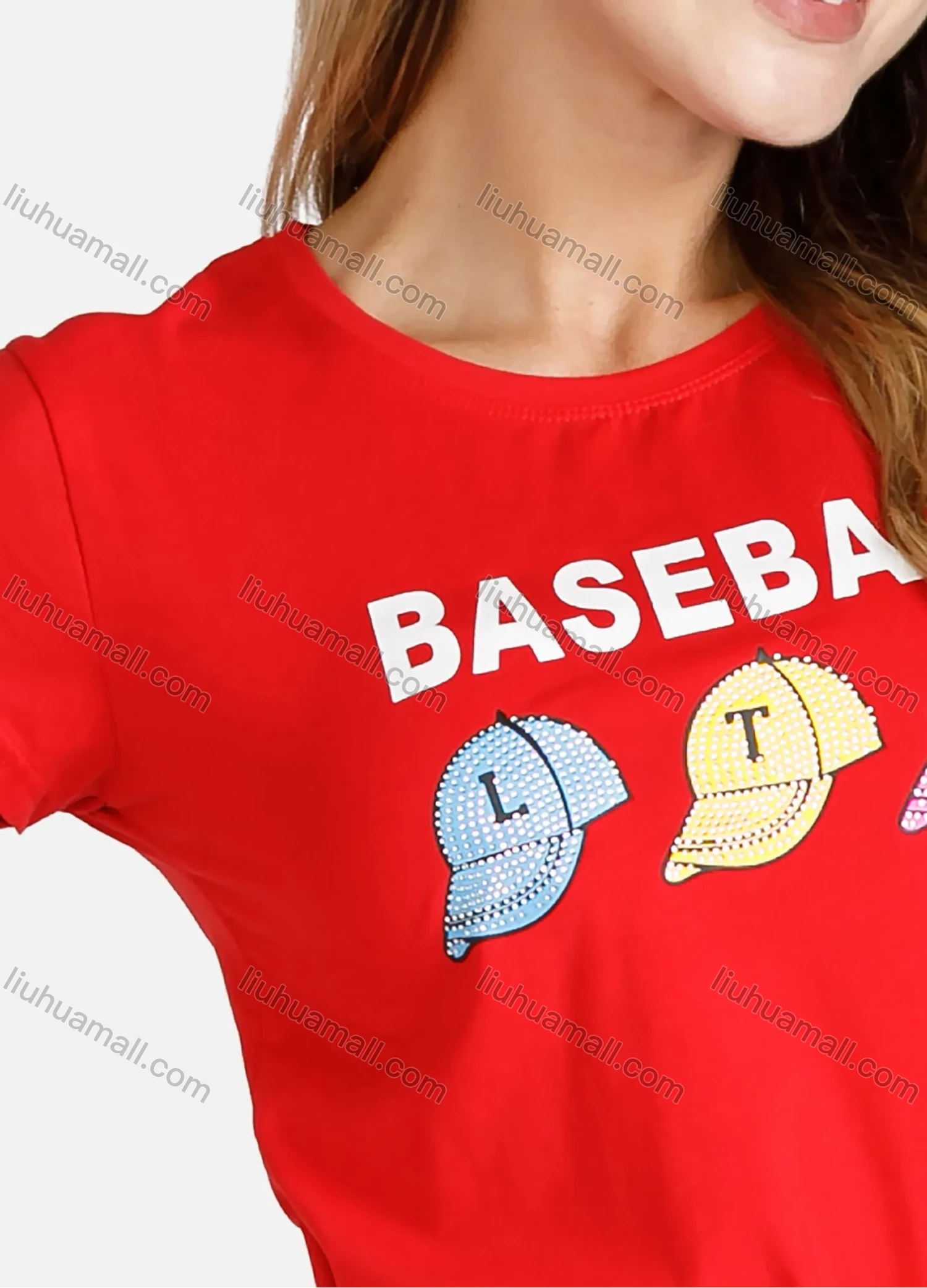 Wholesale Women's Casual Crew Neck Short Sleeve Cartoon Rhinestone Graphic Belted Tee Dress - Liuhuamall