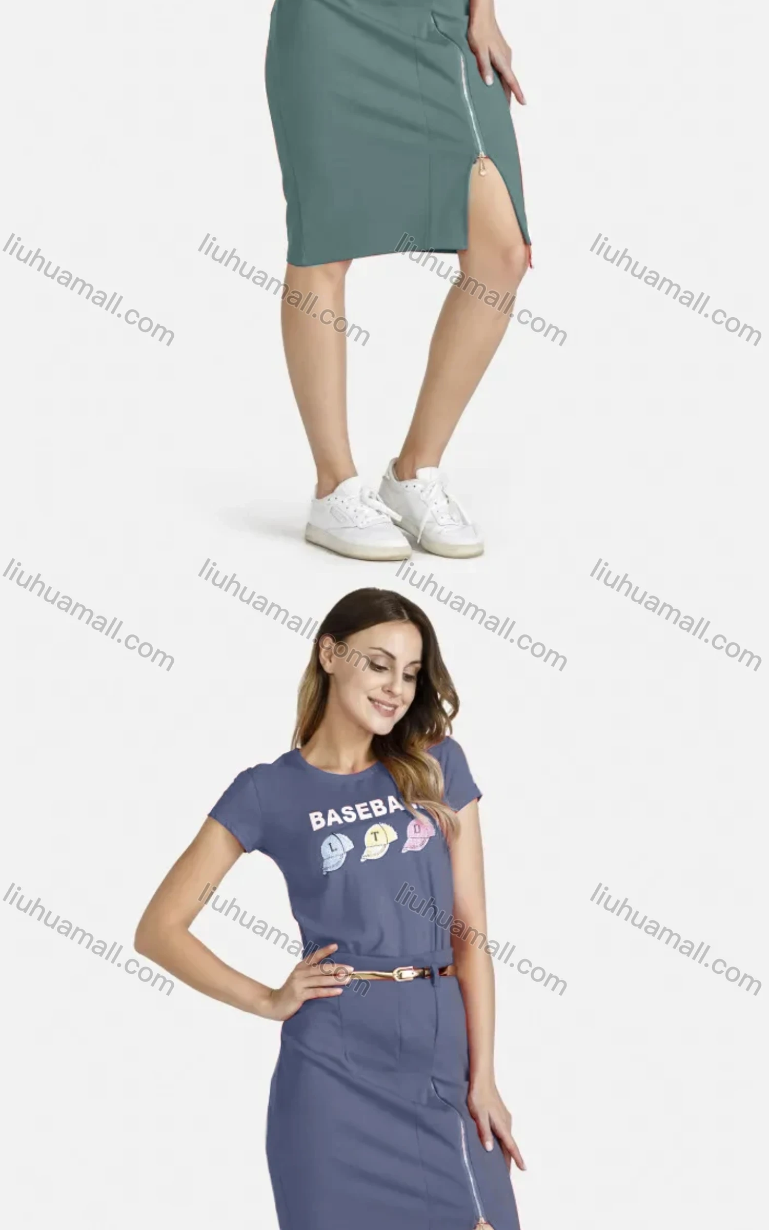 Wholesale Women's Casual Crew Neck Short Sleeve Cartoon Rhinestone Graphic Belted Tee Dress - Liuhuamall