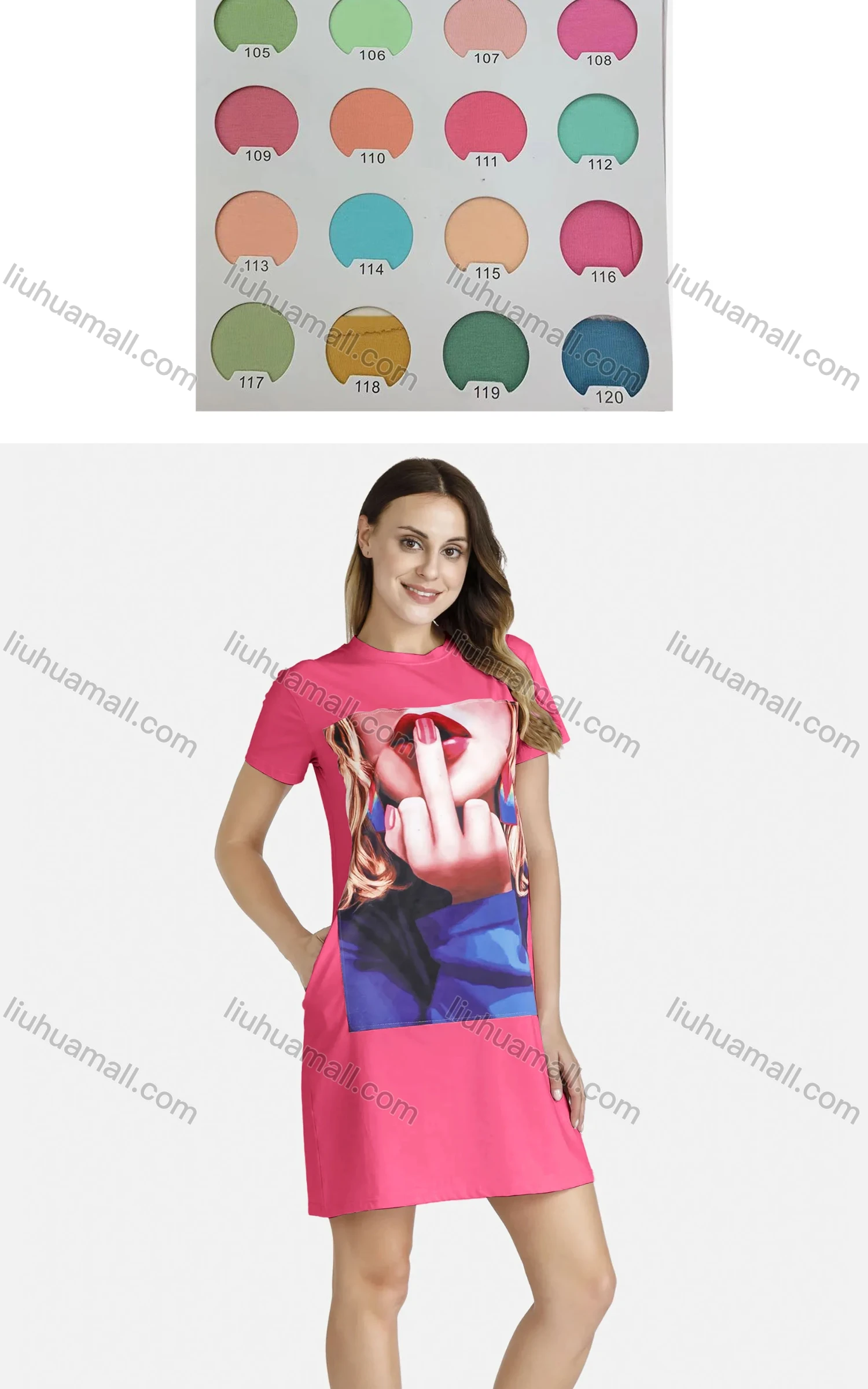 Wholesale Women's Casual Short Sleeve Round Neck Graphic Tee Dress - Liuhuamall