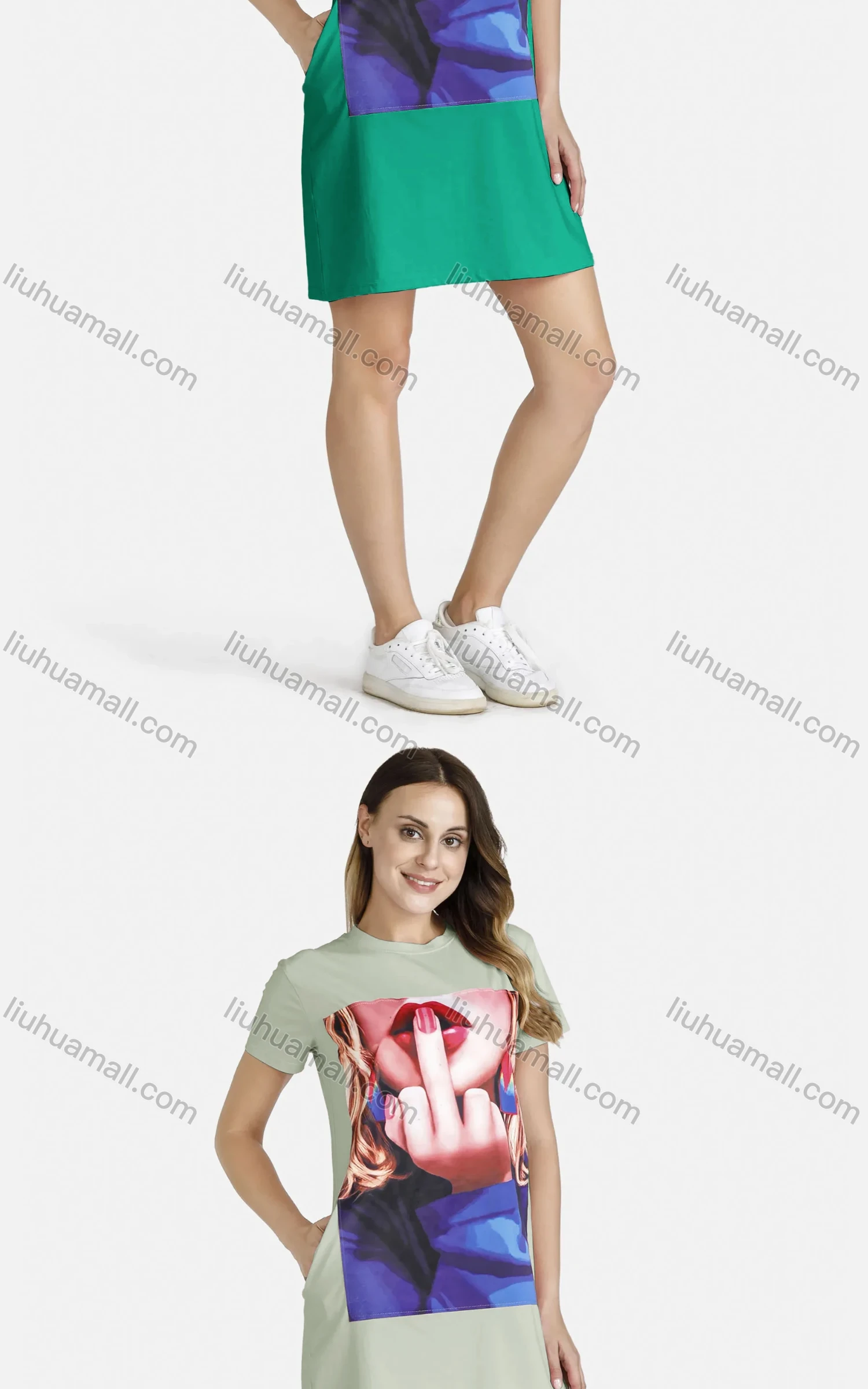 Wholesale Women's Casual Short Sleeve Round Neck Graphic Tee Dress - Liuhuamall