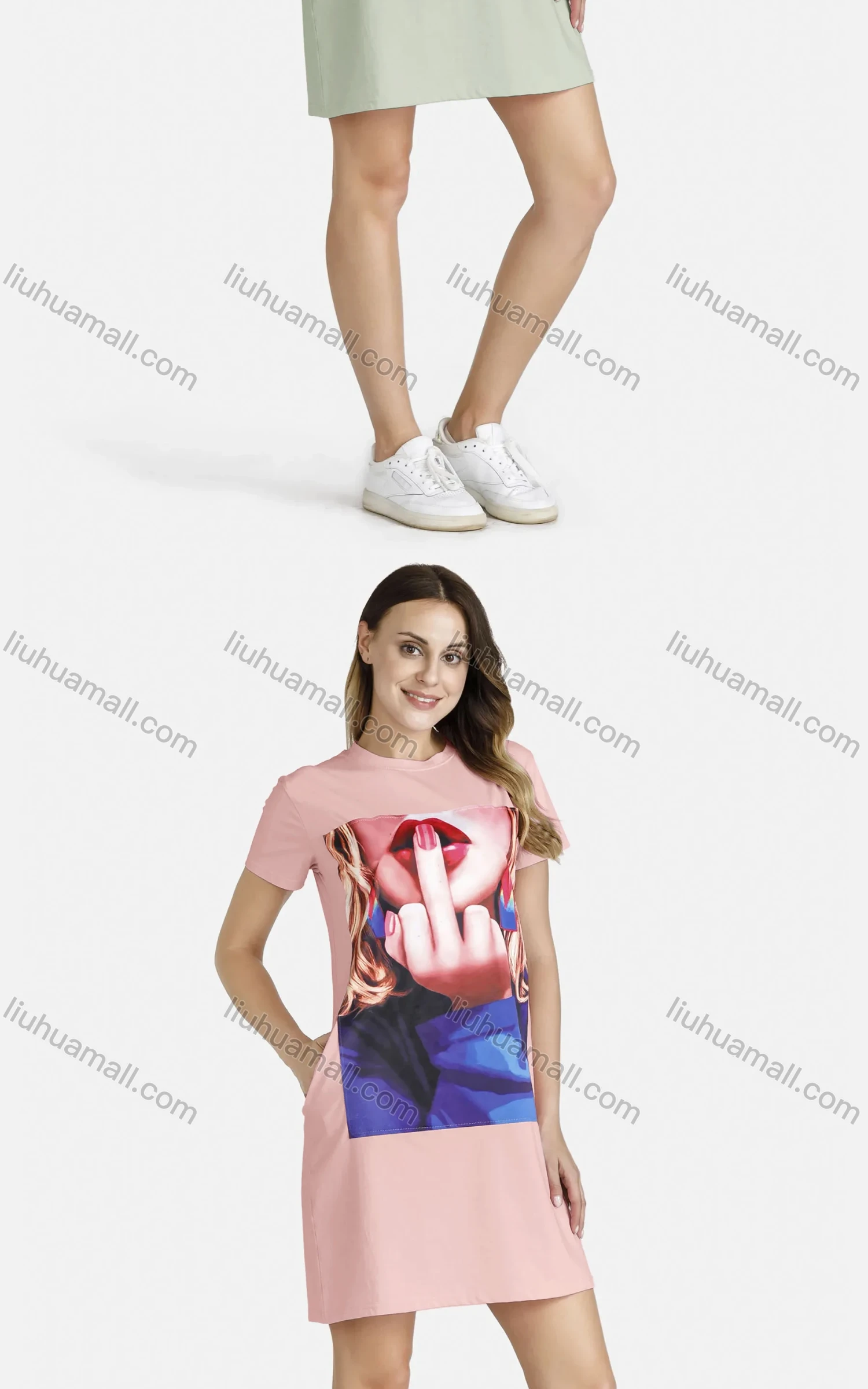 Wholesale Women's Casual Short Sleeve Round Neck Graphic Tee Dress - Liuhuamall