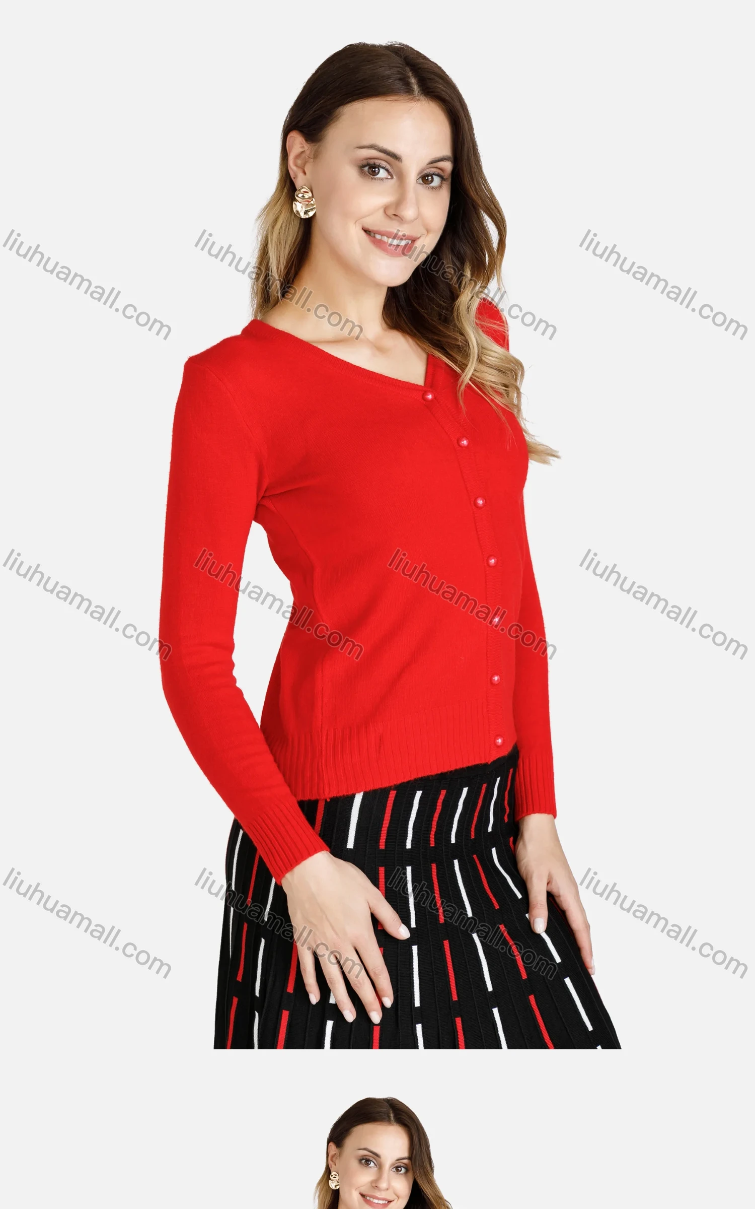 Wholesale Women's V-Neck Solid Button Front Knit Long Sleeve Slim Fit Cardigan 2289-4443# - Liuhuamall