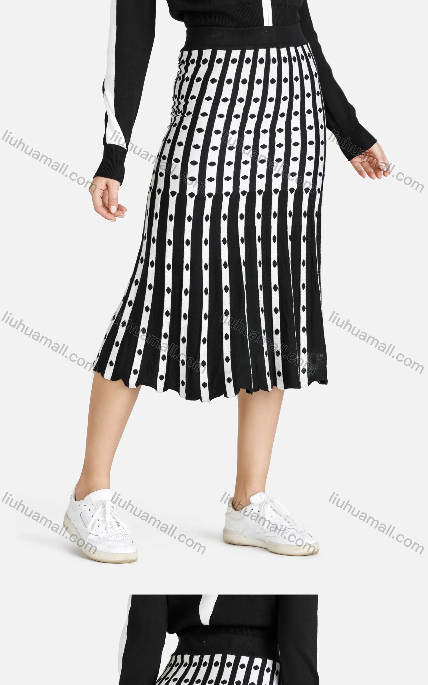 Wholesale Women's Glamorous Elastic Waist Striped & Diamond Midi Skirt 7812# - Liuhuamall