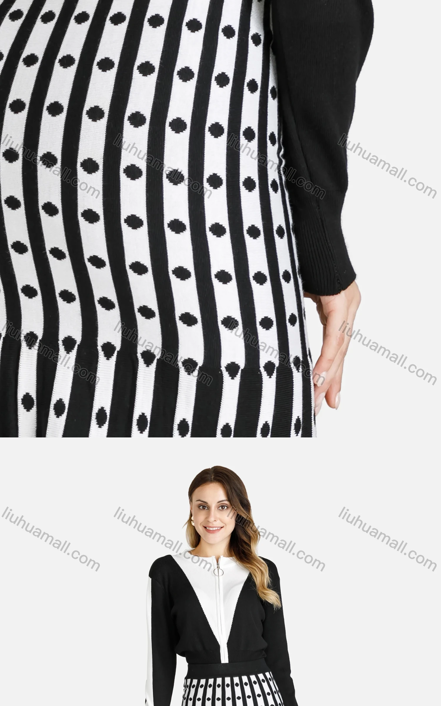 Wholesale Women's Glamorous Elastic Waist Striped & Diamond Midi Skirt 7812# - Liuhuamall