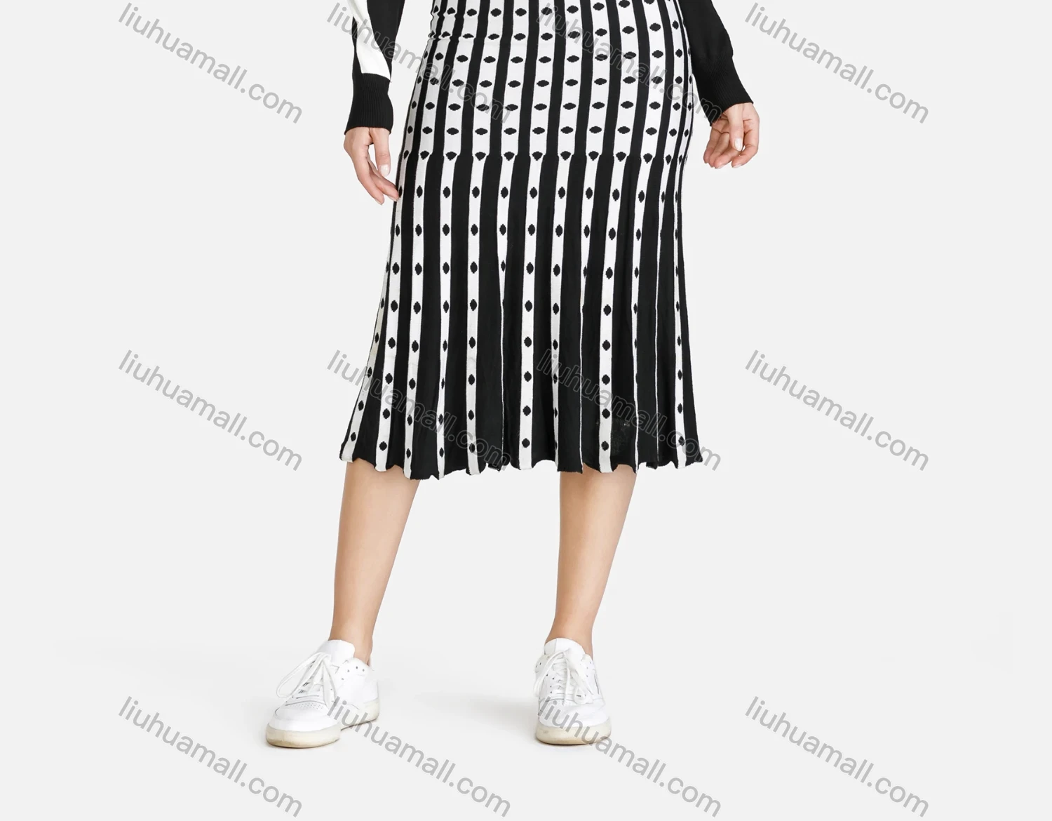 Wholesale Women's Glamorous Elastic Waist Striped & Diamond Midi Skirt 7812# - Liuhuamall