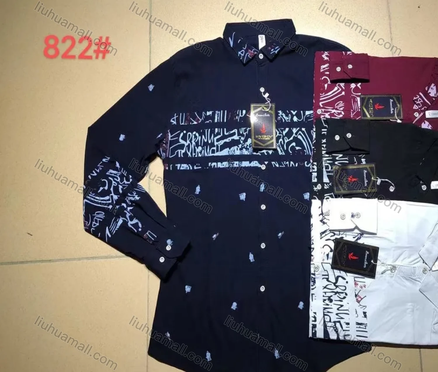 Wholesale Men's Casual Long Sleeve Abstract Print Button Down Shirt - Liuhuamall