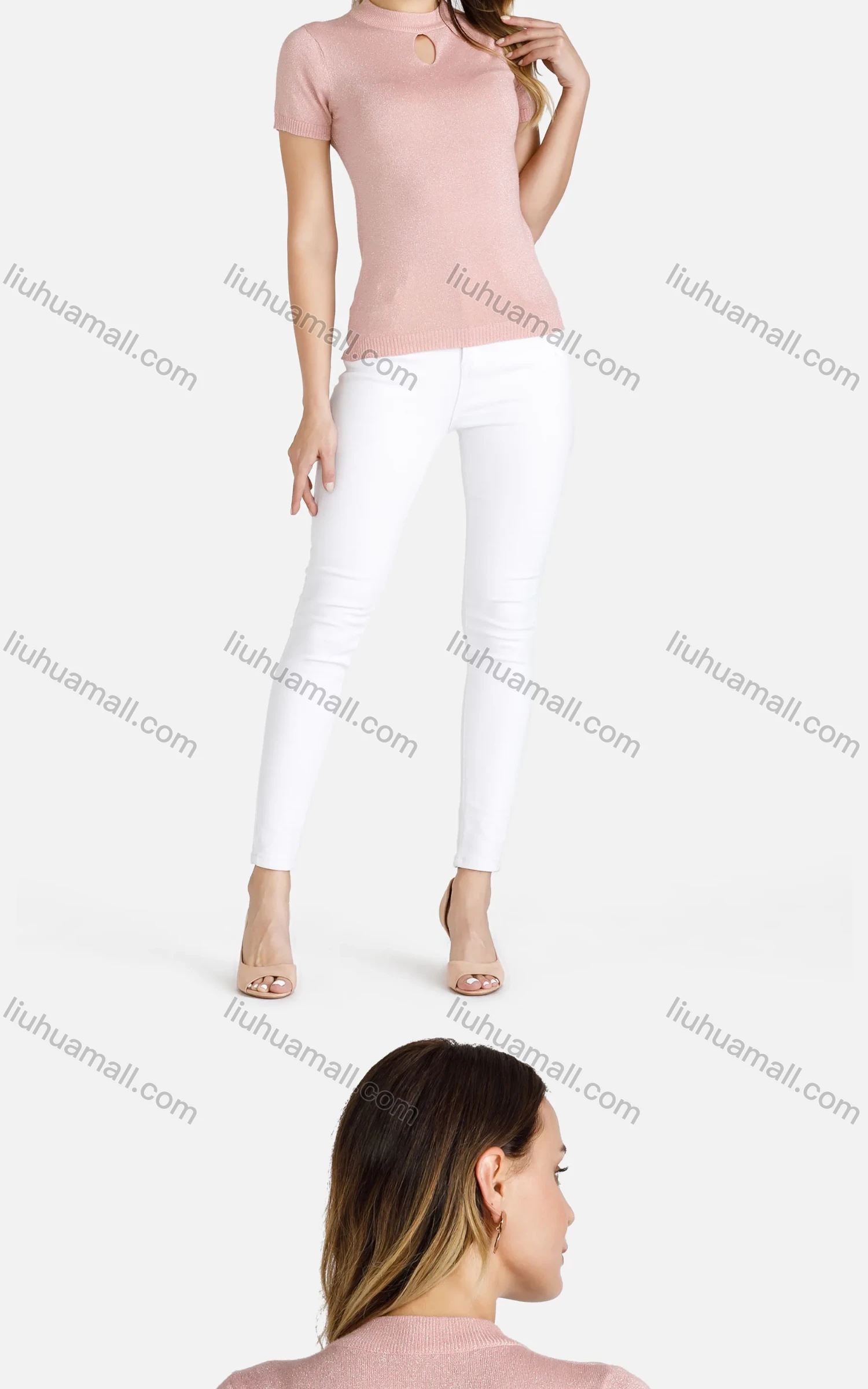 Wholesale Women's Mock Neck Slim Fit Plain Keyhole Pullover Knit Top - Liuhuamall