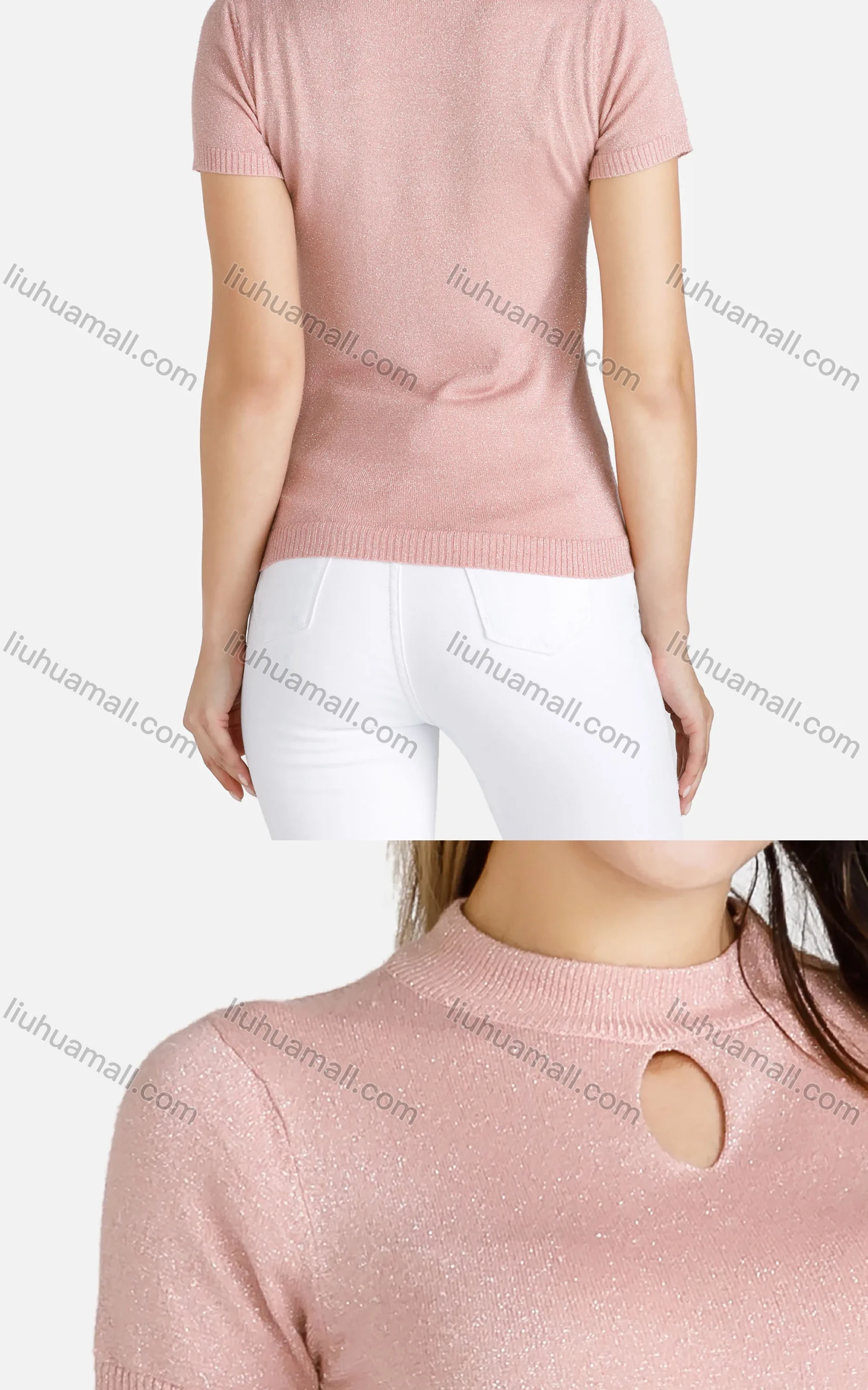 Wholesale Women's Mock Neck Slim Fit Plain Keyhole Pullover Knit Top - Liuhuamall