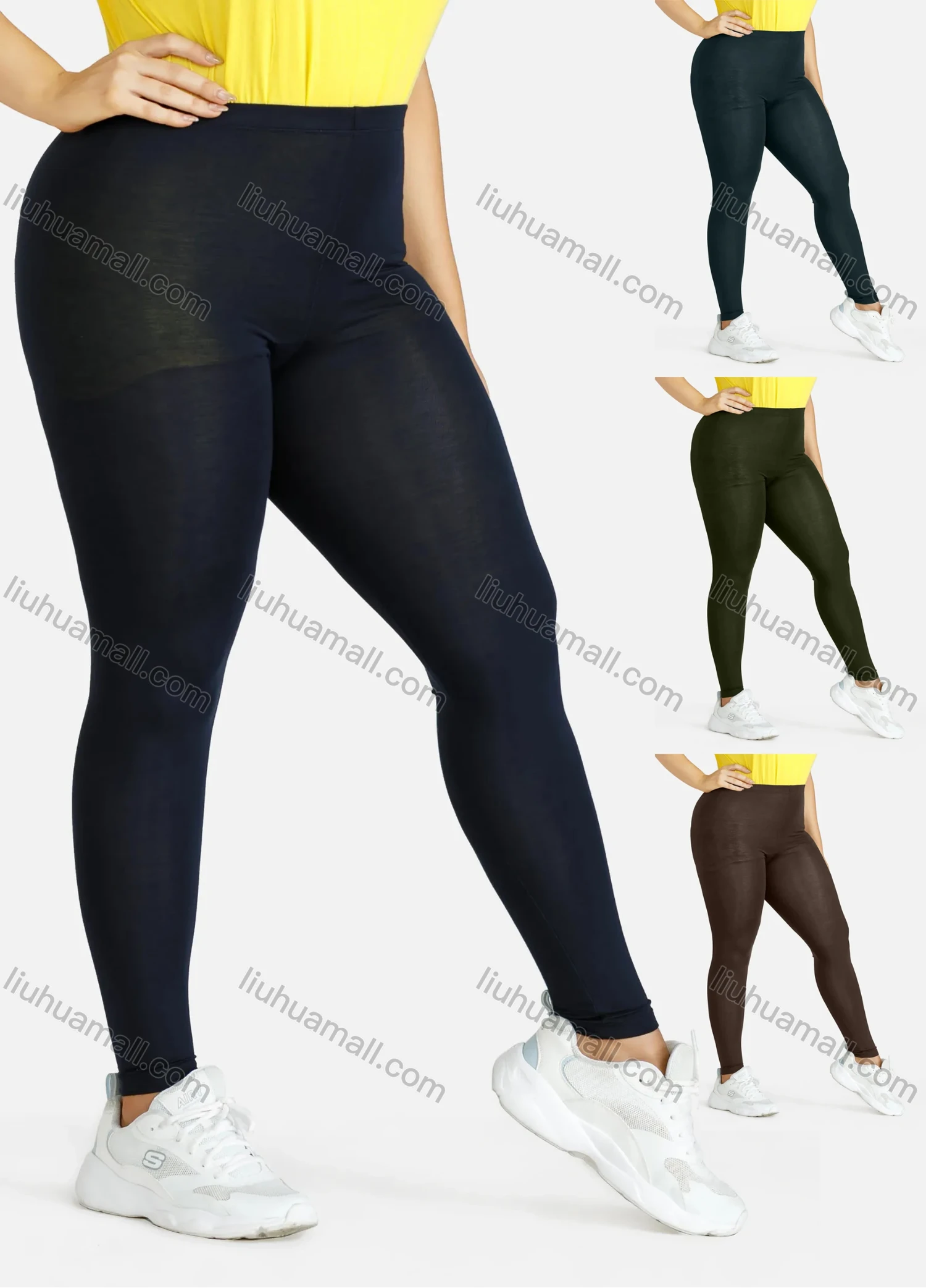 Wholesale Women's Stretch Cotton High Rise Plain Legging - Liuhuamall