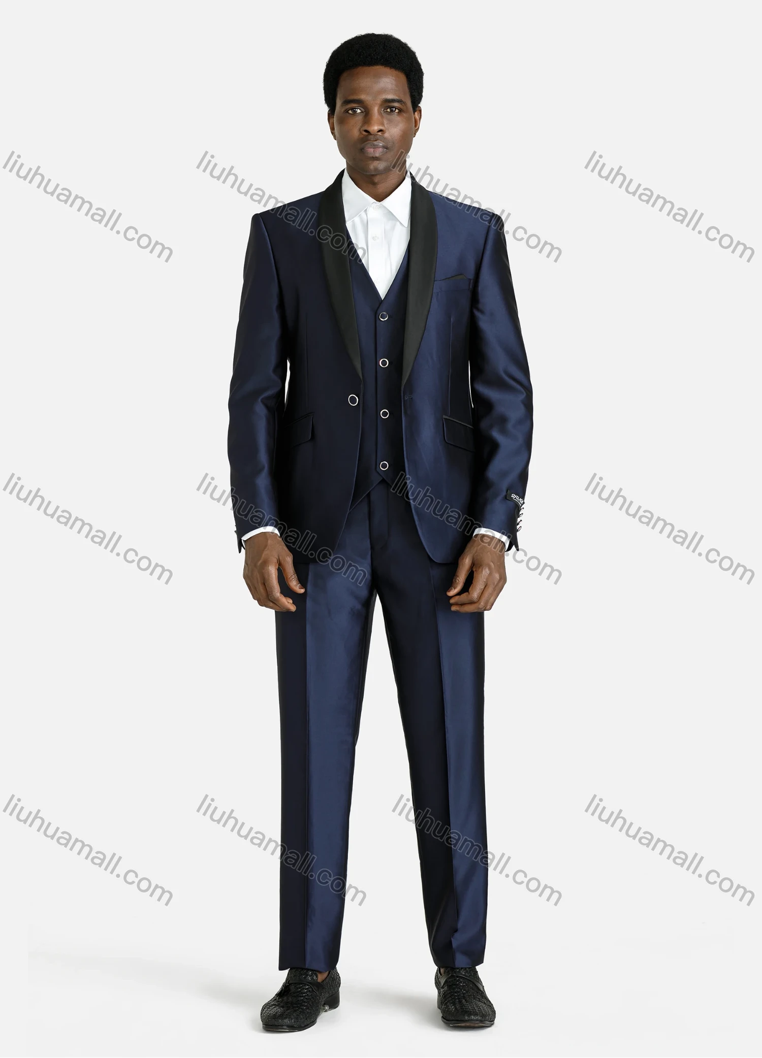Wholesale Men's Formal Slim Fit Lapel One Button Jacket With Waistcoat 3-Pieces Suit Set - Liuhuamall