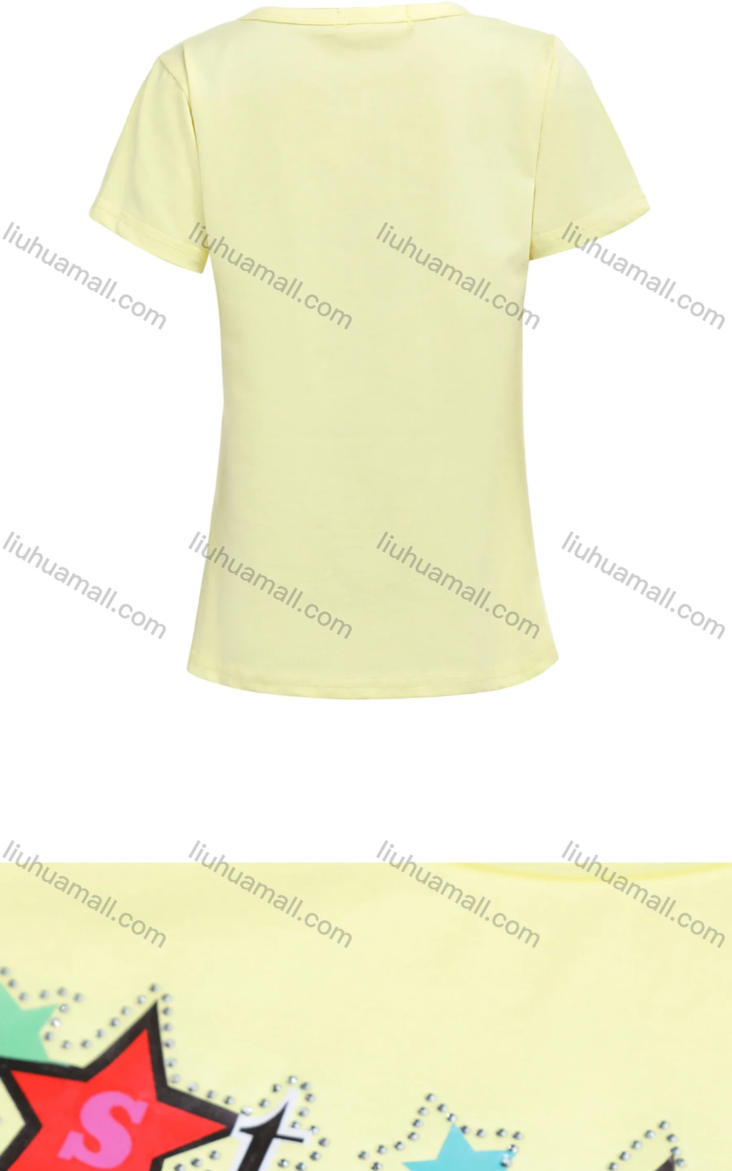 Wholesale Girls Casual Stars Graphic Rhinestones Round Neck Short Sleeve Tee - Liuhuamall