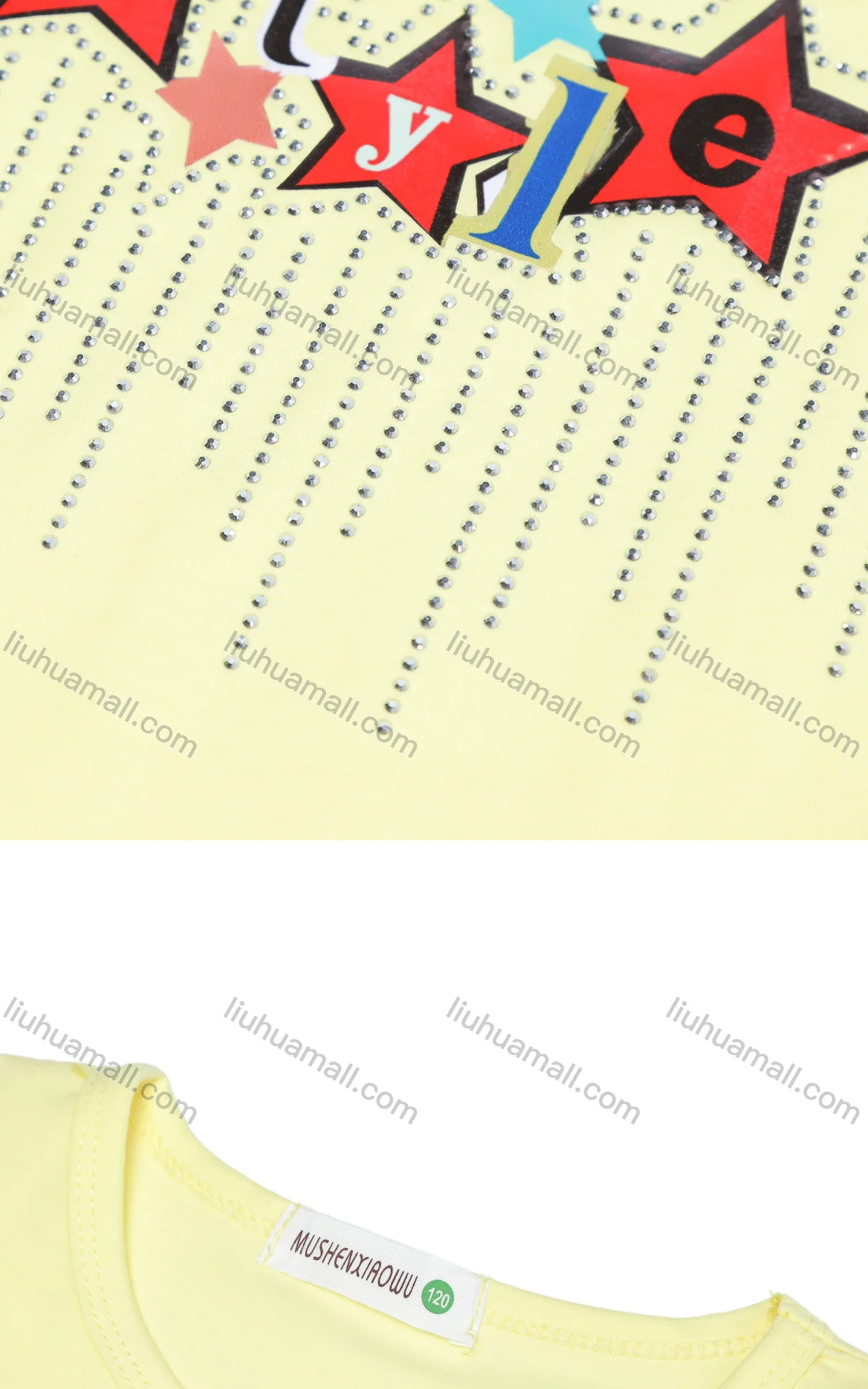 Wholesale Girls Casual Stars Graphic Rhinestones Round Neck Short Sleeve Tee - Liuhuamall