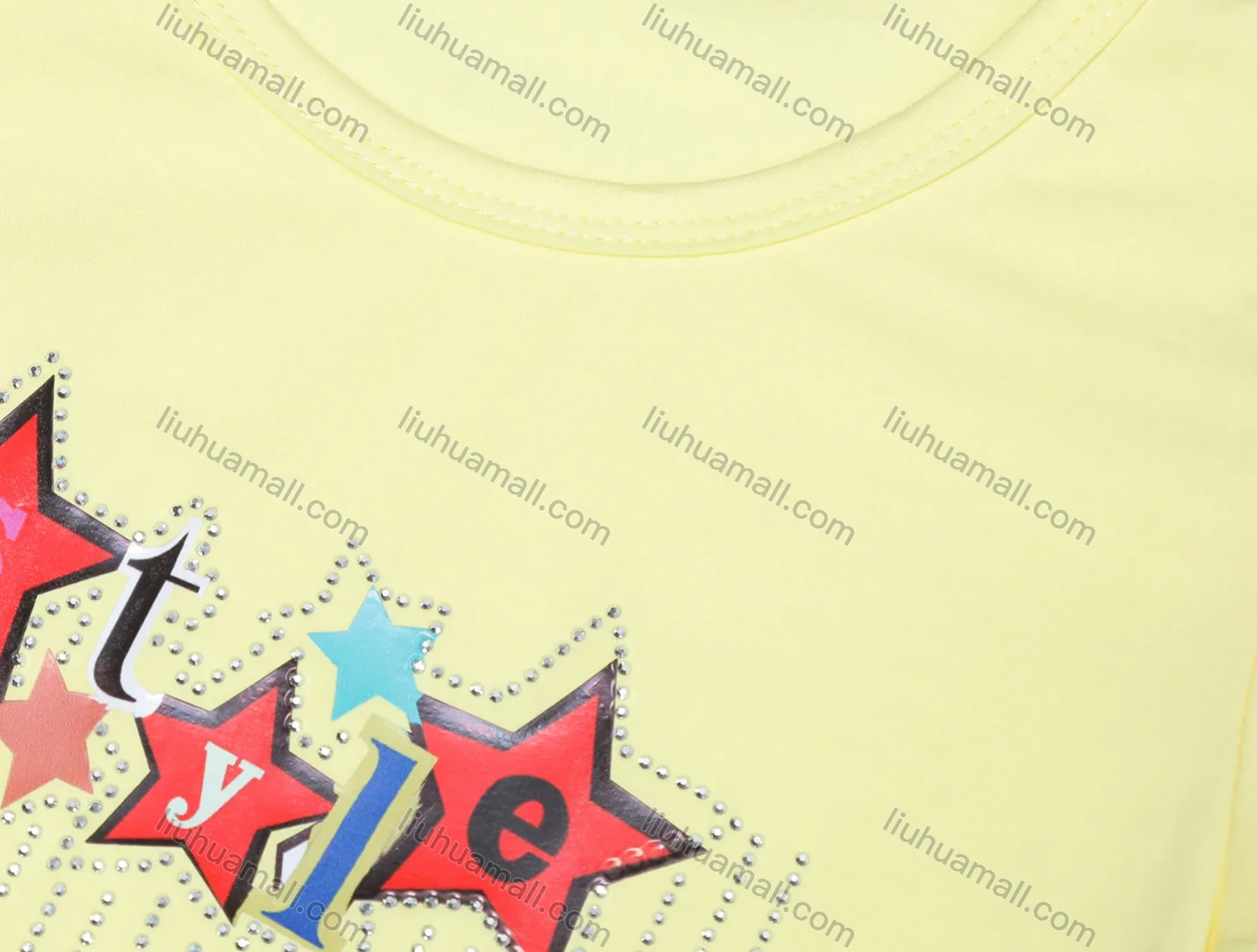 Wholesale Girls Casual Stars Graphic Rhinestones Round Neck Short Sleeve Tee - Liuhuamall