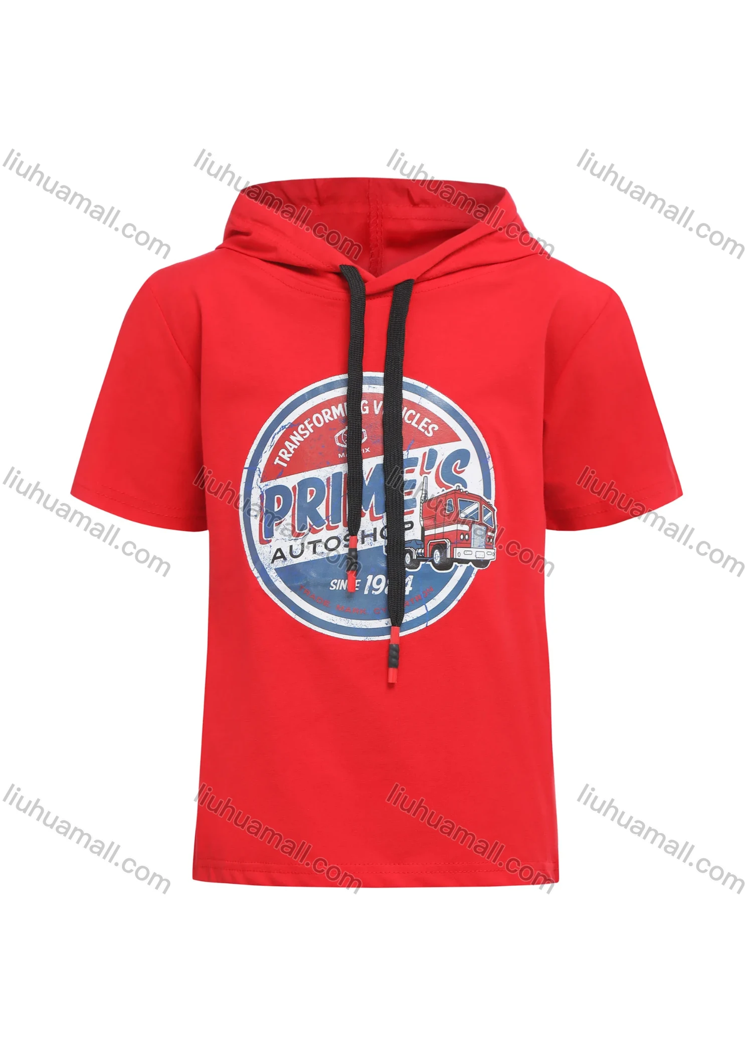 Wholesale Boy's Casual Graphic Short Sleeve Drawstring Hoodie - Liuhuamall