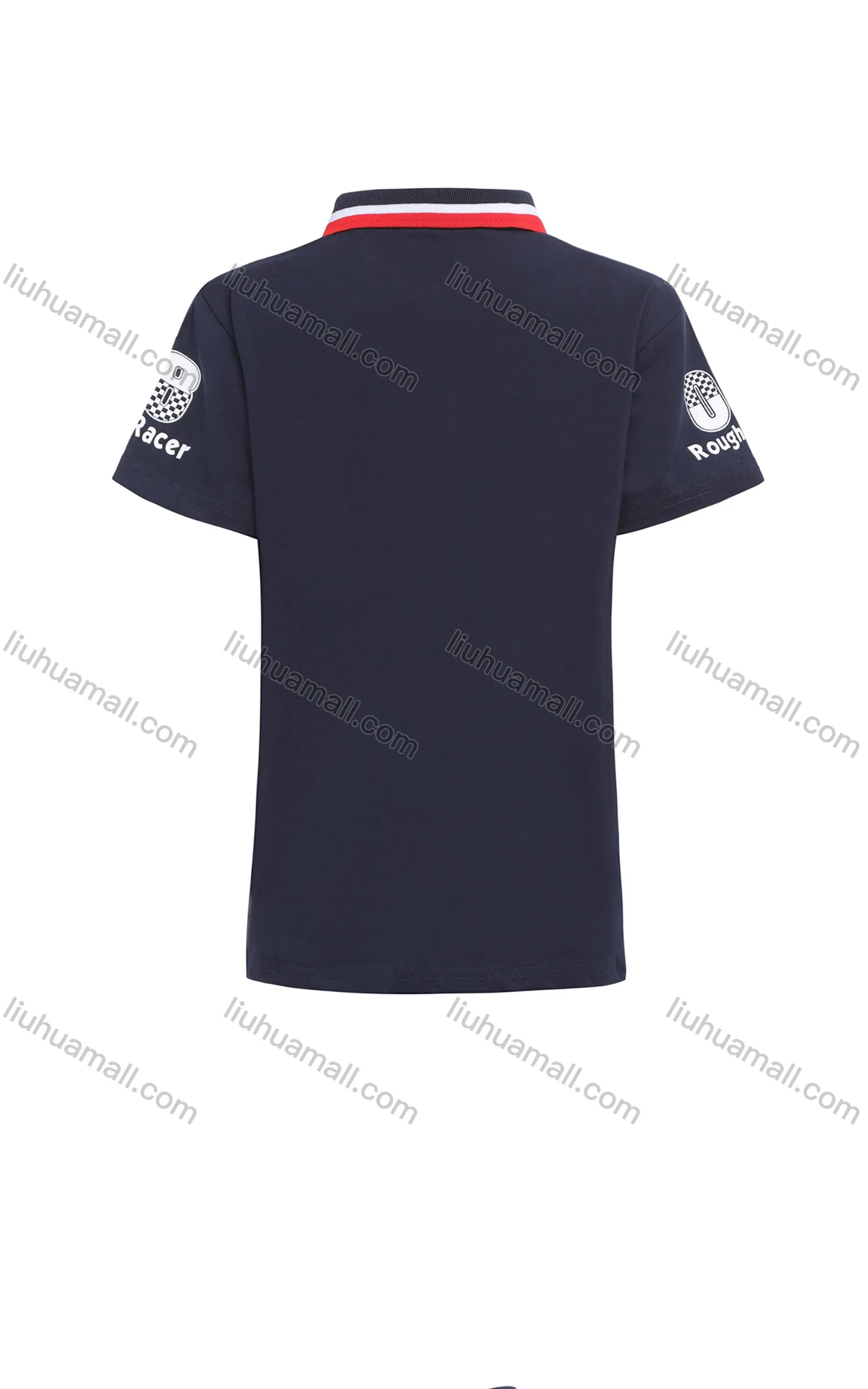 Wholesale Boy's Casual Number Print Quarter Zip Striped Short Sleeve Polo Shirt - Liuhuamall