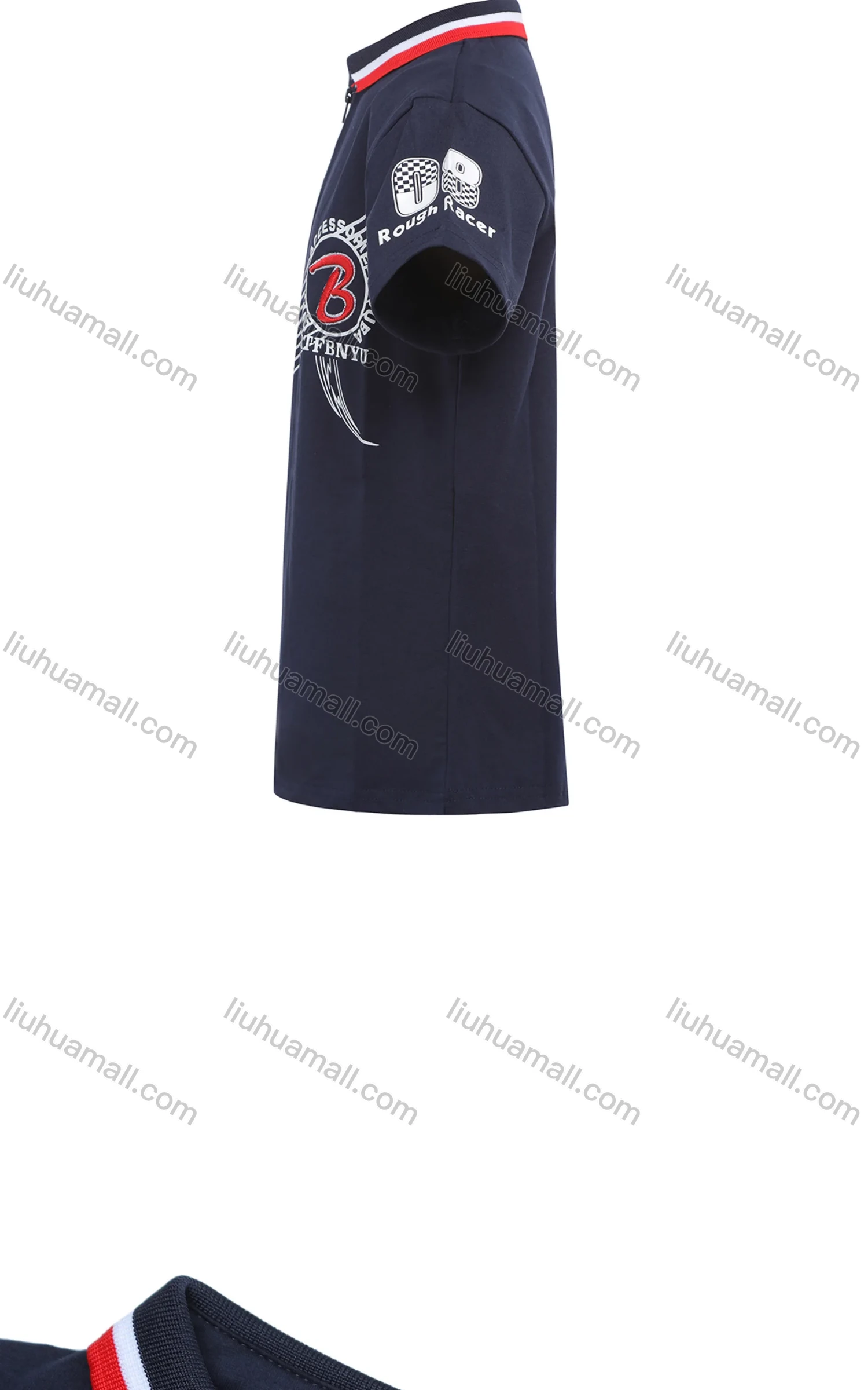 Wholesale Boy's Casual Number Print Quarter Zip Striped Short Sleeve Polo Shirt - Liuhuamall